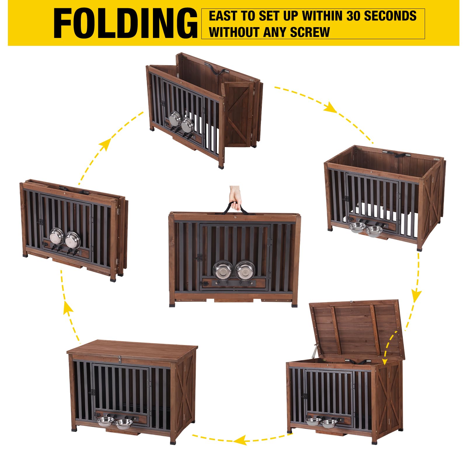 Aivituvin Heavy Duty Indoor Dog Crate Furniture - Portable Kennel for Small & Medium Dogs with Large Opening Roof | End Table & Dog House for Living Room, Bedroom & Office Use
