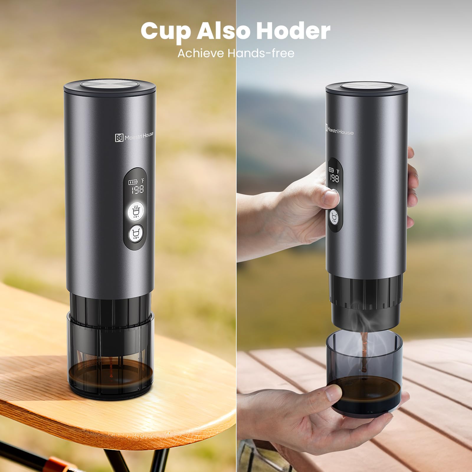 Maestri House 150W Portable Espresso Machine - Fast 2-3 Minute Self-Heating, Compatible with NS Capsules & Ground Coffee, Includes Travel Cup Holder - Perfect for Car Camping, RV Trips, Hiking & Outdoor Adventures