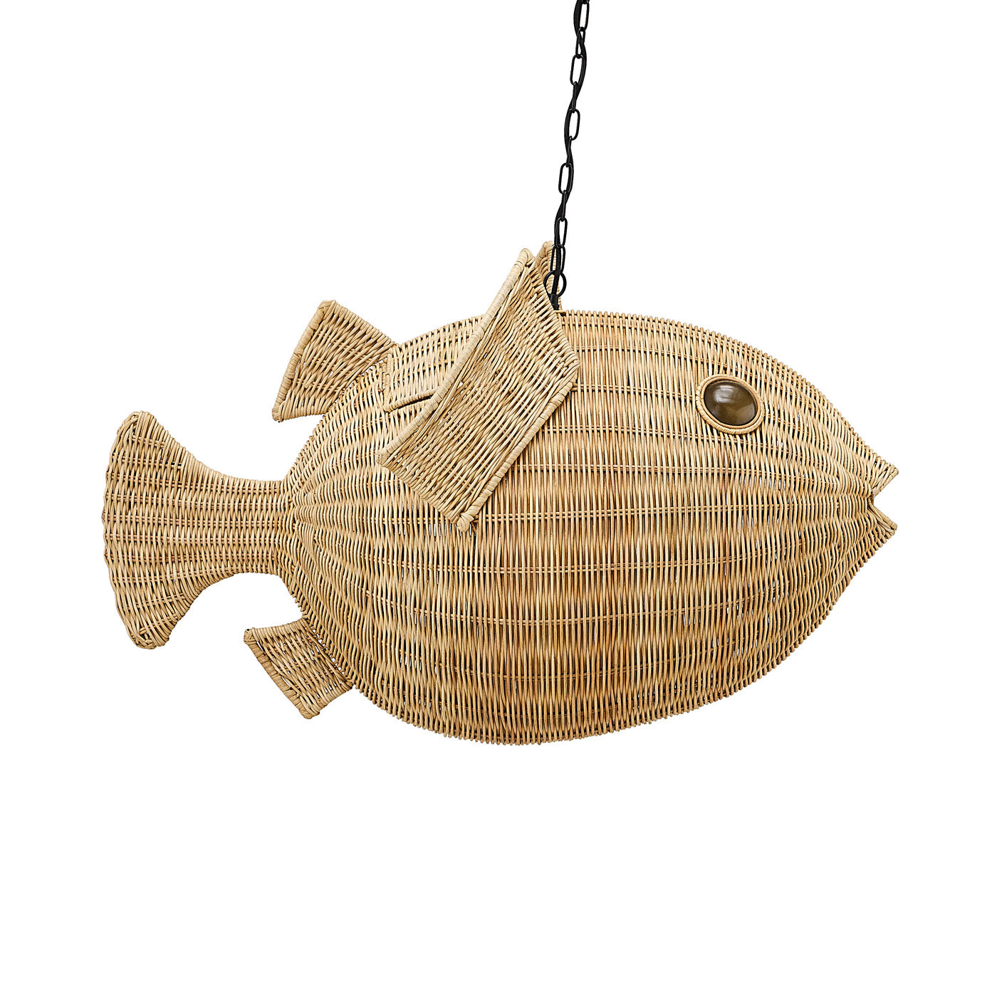 Wicker Blowfish Medium Pendant Light - Handwoven Rattan Chandelier for Coastal, Boho, or Beach House Decor - Perfect for Living Room, Bedroom, or Dining Area Lighting