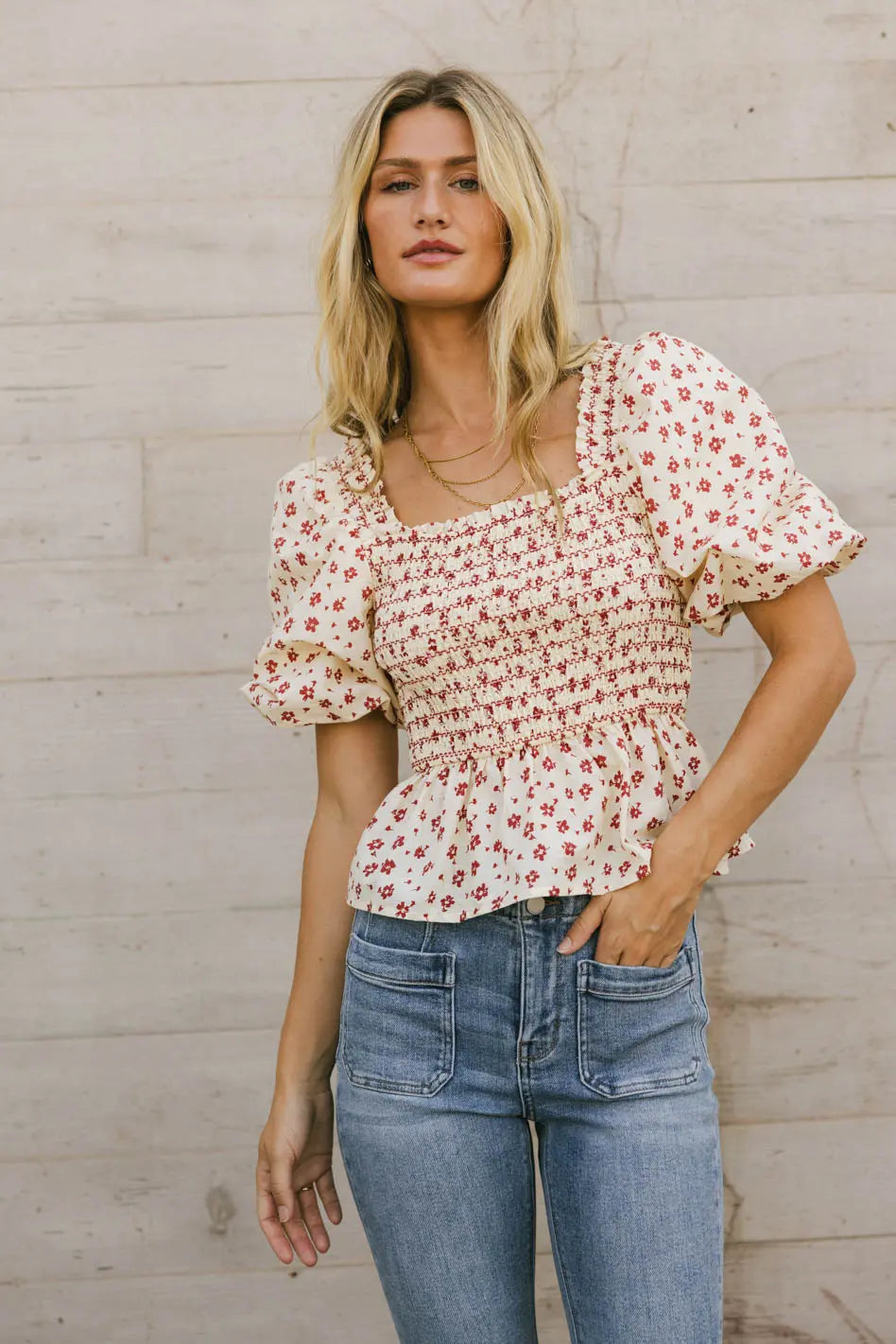 Gretta Smocked Blouse Women's Floral Ruffle Sleeve Top - Elegant Summer Blouse for Casual Wear, Office & Date Night Outfits