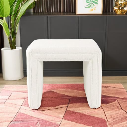 HomePop Modern Channel Tufted Ottoman - Cream Boucle Upholstered Storage Footstool | Living Room, Bedroom & Nursery Decor | Perfect for Extra Seating, Footrest or Coffee Table Use
