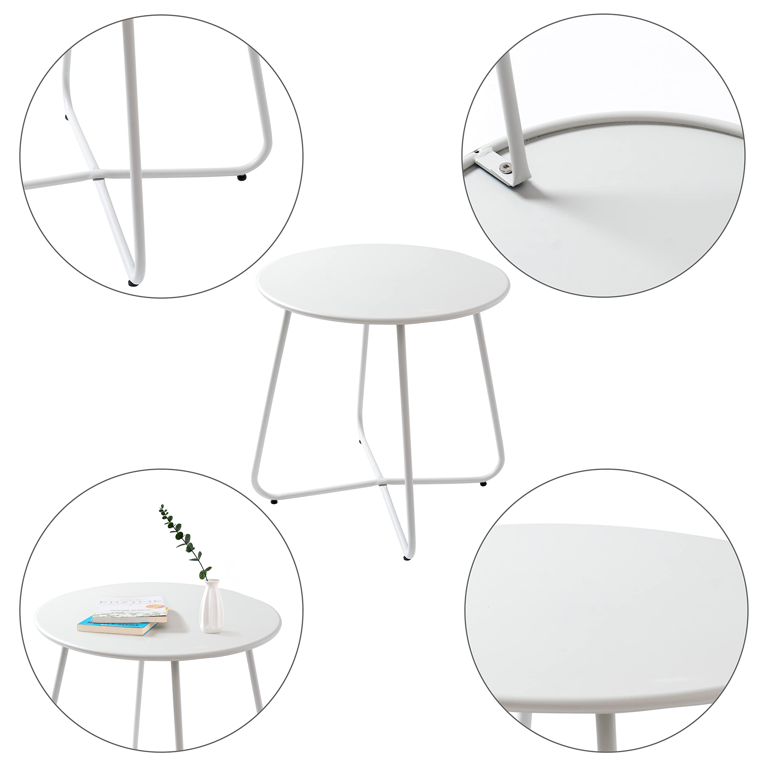 CODIN Set of 2 Weather-Resistant Metal Outdoor Side Tables - Small Round End Tables for Patio, Garden, Porch, Balcony & Lawn - Perfect for Outdoor Relaxation, Entertaining & Decor (White, 2-Pack)