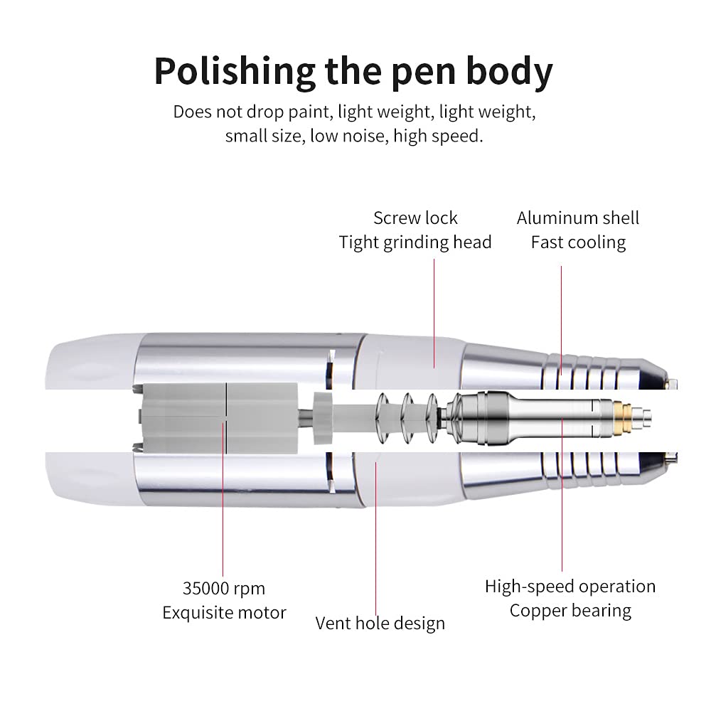 Electric Nail Drill Replacement Handle - Professional Manicure & Pedicure Tool for Acrylic & Gel Nails - Silver Nail File Grinder for Salon & Home Use - Perfect for Nail Shaping, Polishing & Design