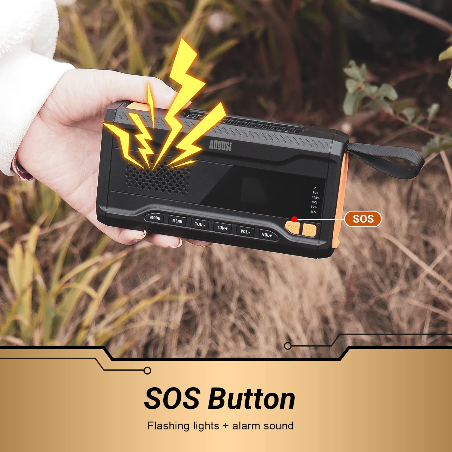 August MB290B Portable Emergency Hand Crank Radio with FM/DAB/Bluetooth, 4500mAh Power Bank, USB Phone Charger, Flashlight & SOS Light - Perfect for Camping, Hiking, Outdoor Adventures & Emergency Preparedness - Black