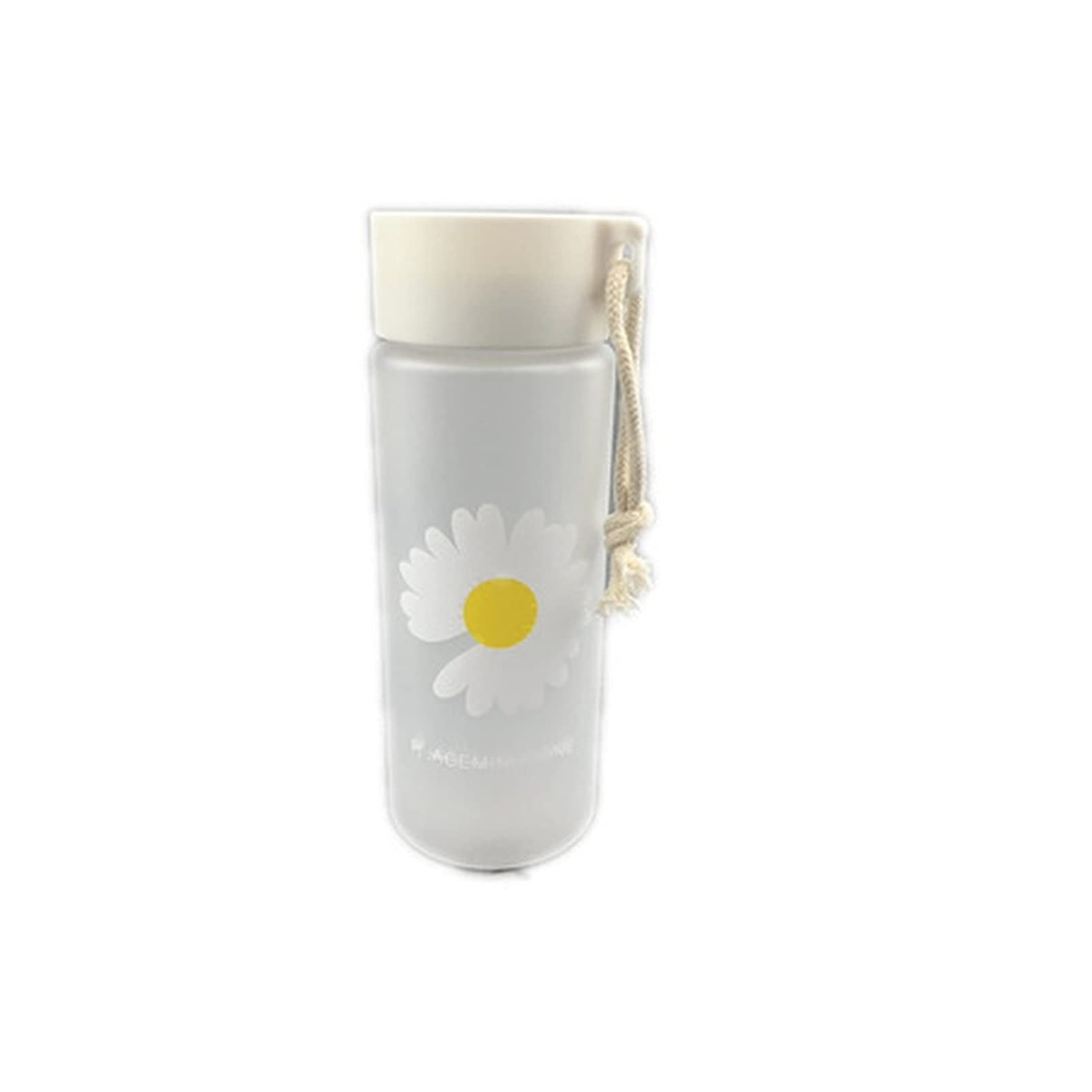600ml Frosted Daisy Design Plastic Water Bottle with Portable Rope - BPA Free Leak Proof Travel Tumbler for Gym, Hiking & Outdoor Activities (Frosted 6 Flower Pattern)