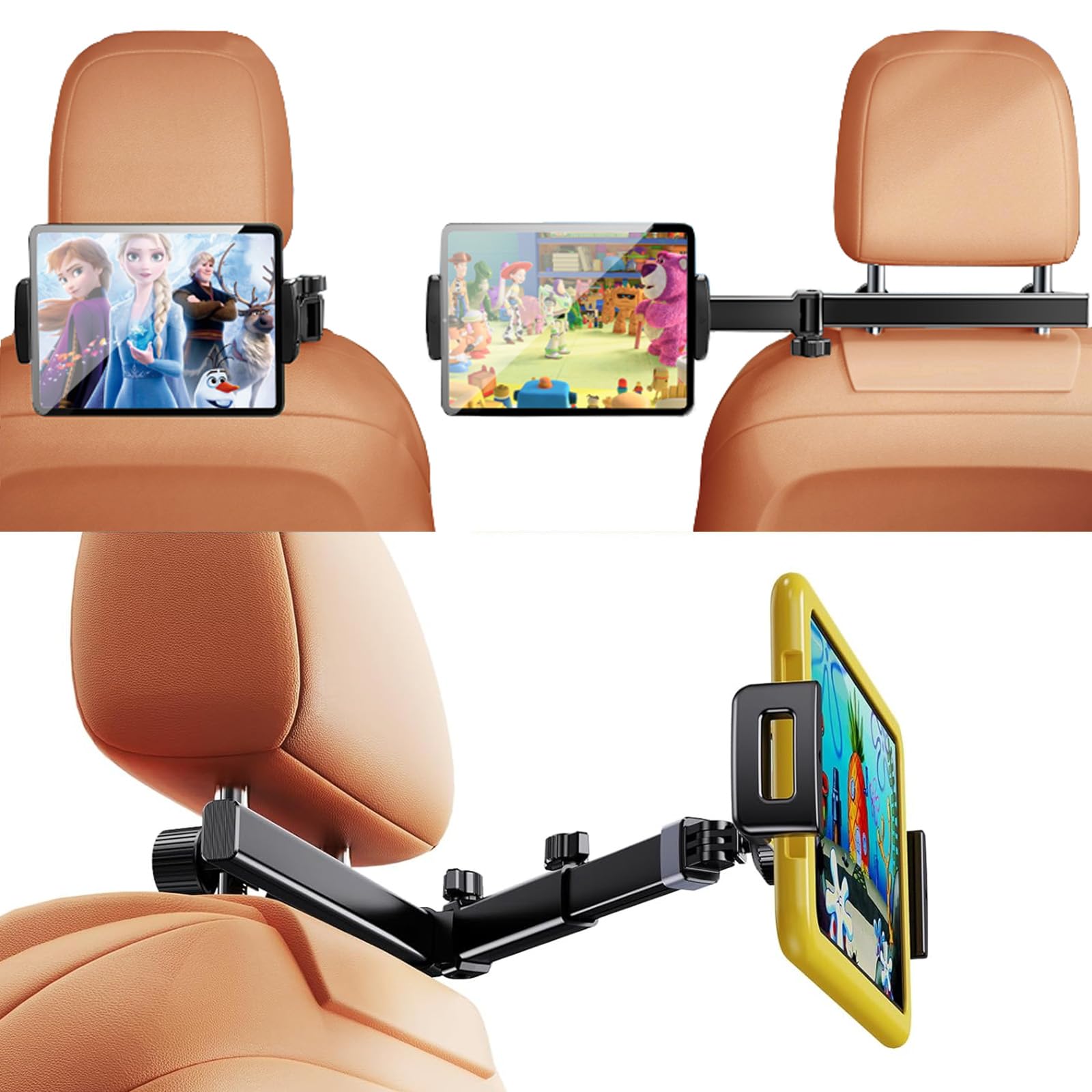 Universal Car Backseat Tablet Holder with Adjustable Extension Arm - Headrest Mount for iPad & 4.7-12.9