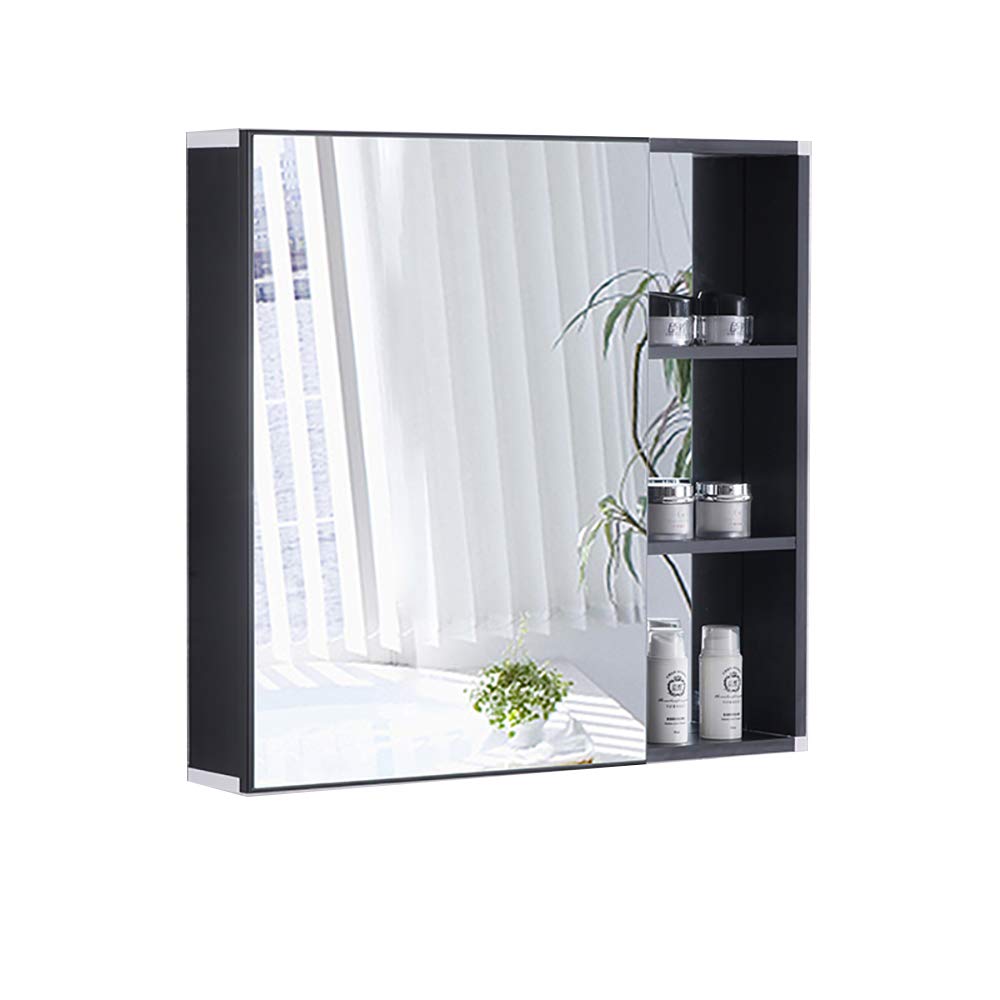 Rectangular Wall-Mounted Aluminum Bathroom Mirror Cabinet - Hidden Storage Space with Hanging Mirror Door - Matte Black Finish for Modern Toilets & Powder Rooms