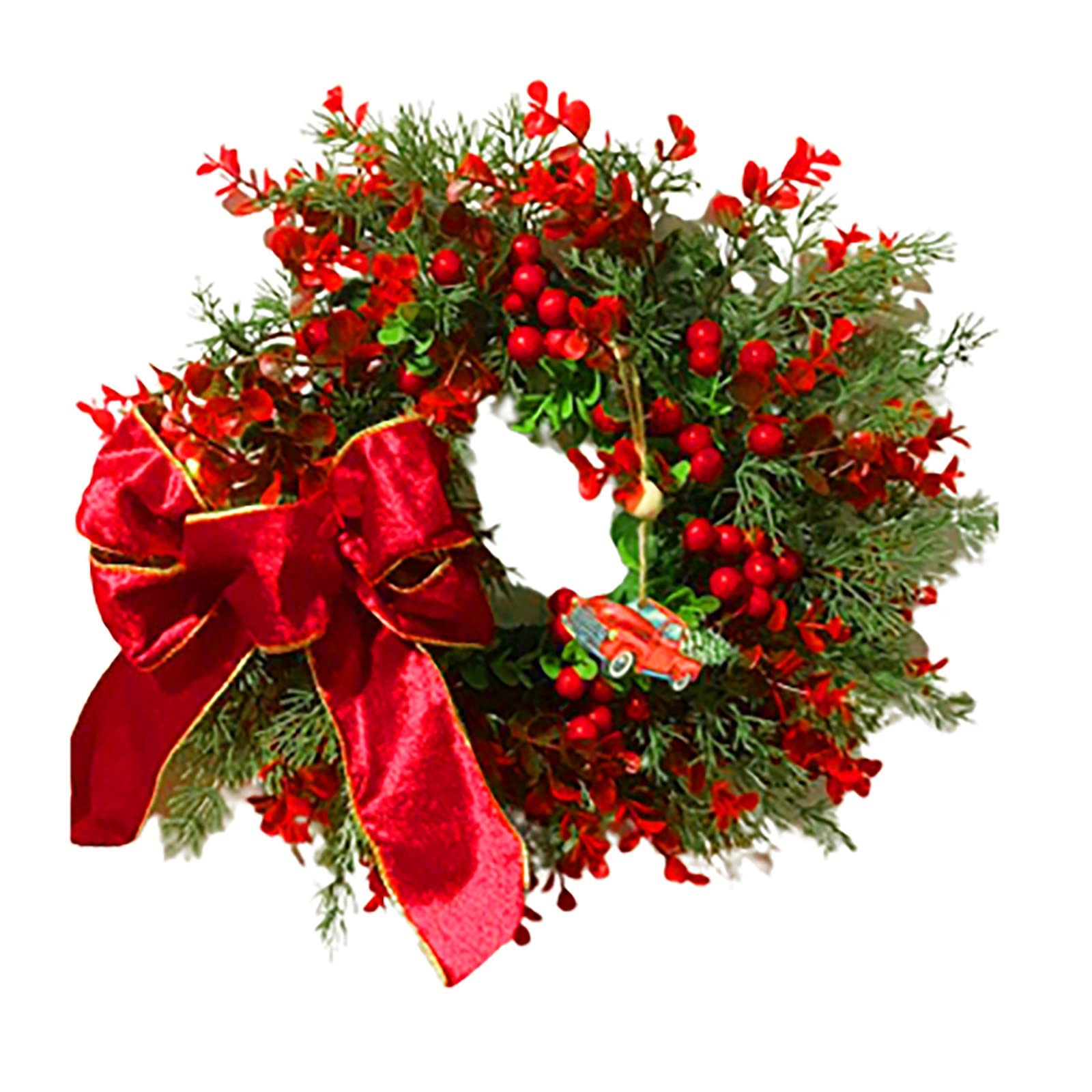 Feloen Artificial Christmas Wreath with Mixed Ornaments & Big Red Bow - 24 Inch Holiday Door Wreath for Front Door, Xmas Home Decor (Red, Medium) - Perfect for Christmas Front Door Decorations, Fireplace Mantel & Holiday Party Decor