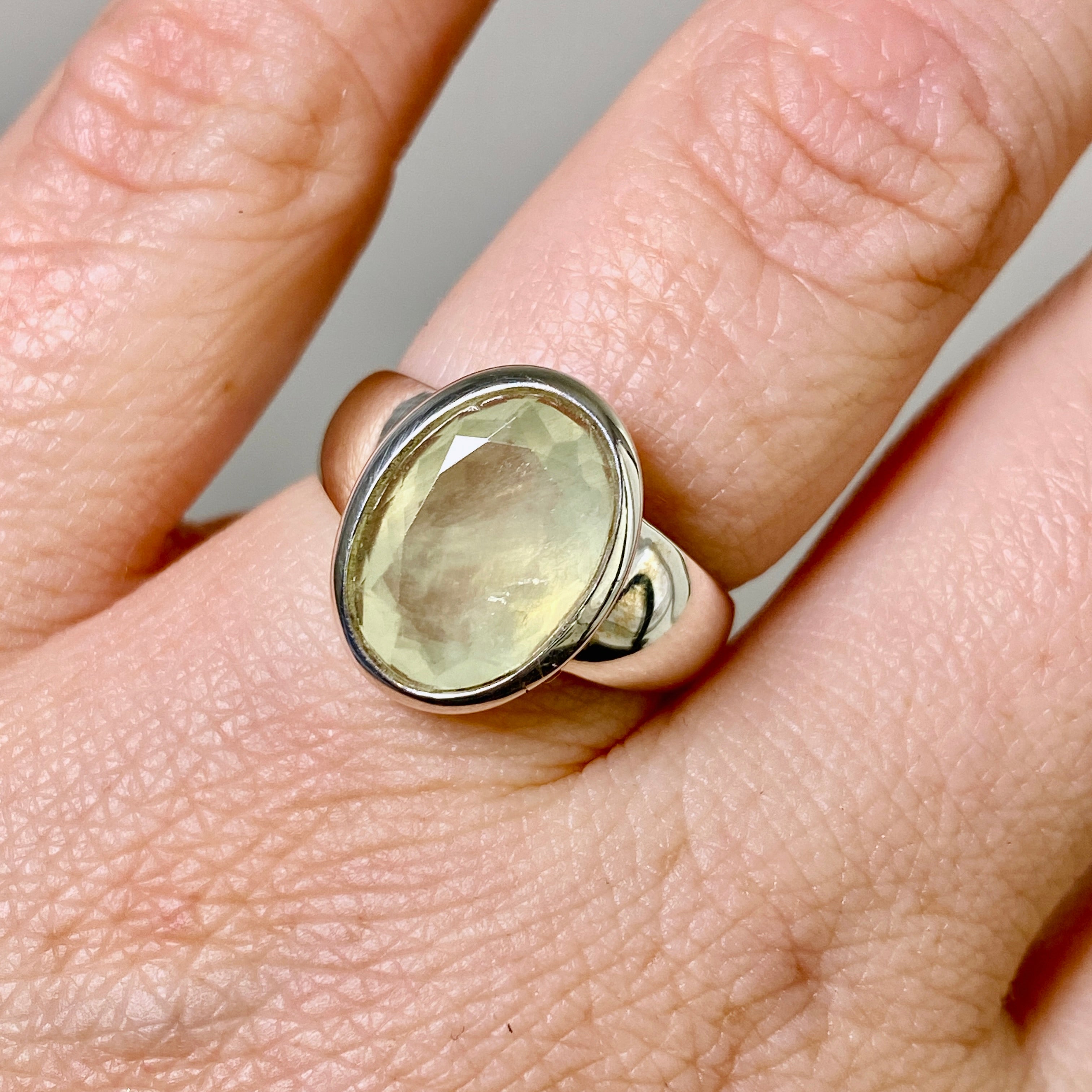 Prehnite Oval Faceted Ring Size 6.5 - Dainty Green Gemstone Jewelry for Women, Handmade Sterling Silver Engagement Ring - Perfect for Weddings, Anniversaries & Special Occasions