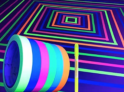 GreyParrot UV Reactive Fluorescent Cloth Tape - 6 Pack (6 Colors) 1/2in x 33ft Per Roll - Glow in The Dark Tape for Blacklight Effects + Free Highlighter Pen - Perfect for Rave Parties, Nightclubs, DIY Crafts & Home Decor
