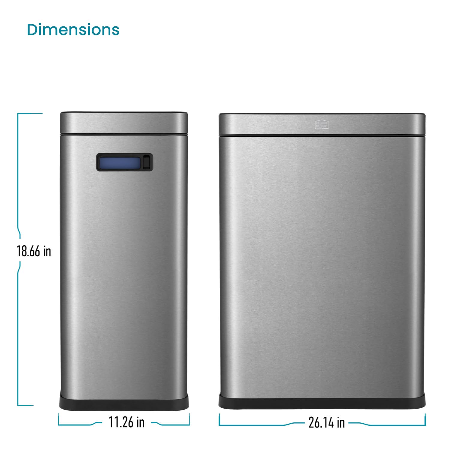 13 Gallon Stainless Steel Kitchen Trash Can with Dual Removable Liners - Open Top No Lid Design for Waste & Recycling - Perfect for Home, Office & Restaurant Use