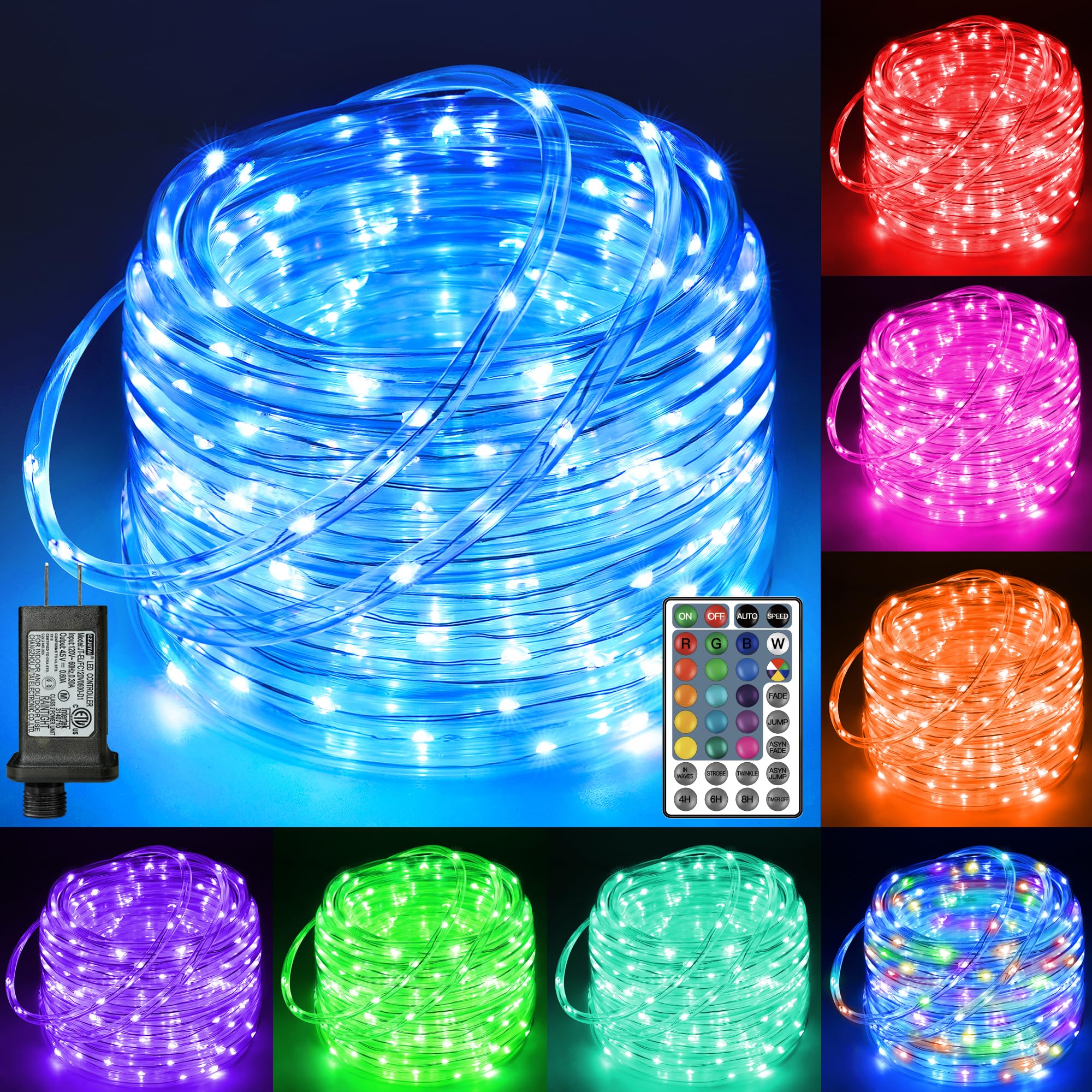 Ollny 99FT 300 LED Color Changing Rope Lights - Waterproof Outdoor String Lights with Remote Control, 18 Colors & Twinkle Modes for Christmas, Holiday, Party, Wedding, Garden, Patio, and Indoor/Outdoor Decorations