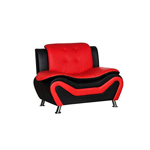 Kingway Furniture Gilan Faux Leather Club Chair - Black/Red - Modern Accent Chair for Living Room, Office & Lounge - Comfortable PU Leather Recliner with Sturdy Frame