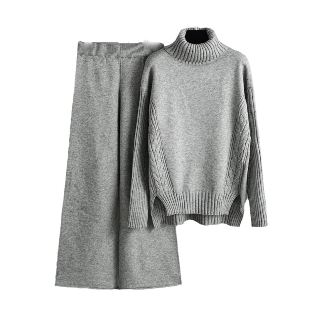 Women's Winter Cashmere Knit Tracksuit Set - Warm Turtleneck Sweater & Harem Pants 2-Piece Outfit for Cozy Loungewear, Casual Wear & Cold Weather Fashion
