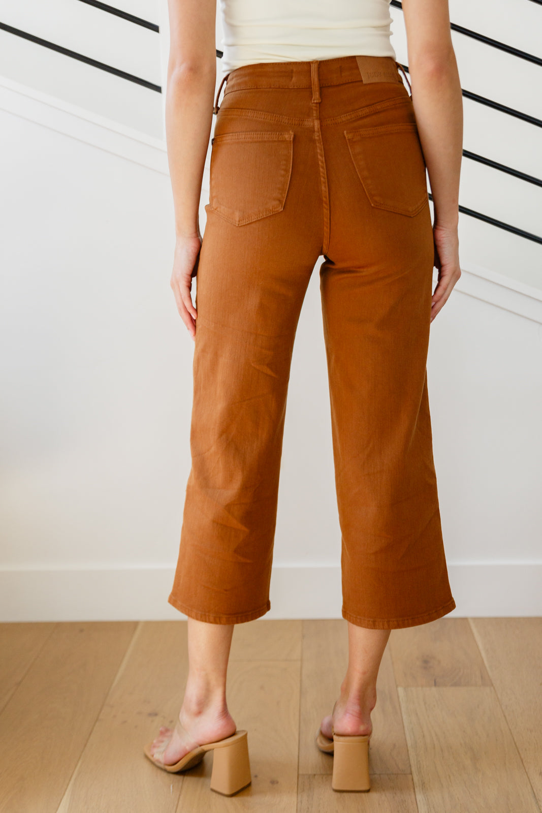 Briar High Rise Control Top Wide Leg Crop Jeans in Camel - Comfortable Stretch Denim Pants for Women, Casual & Office Wear