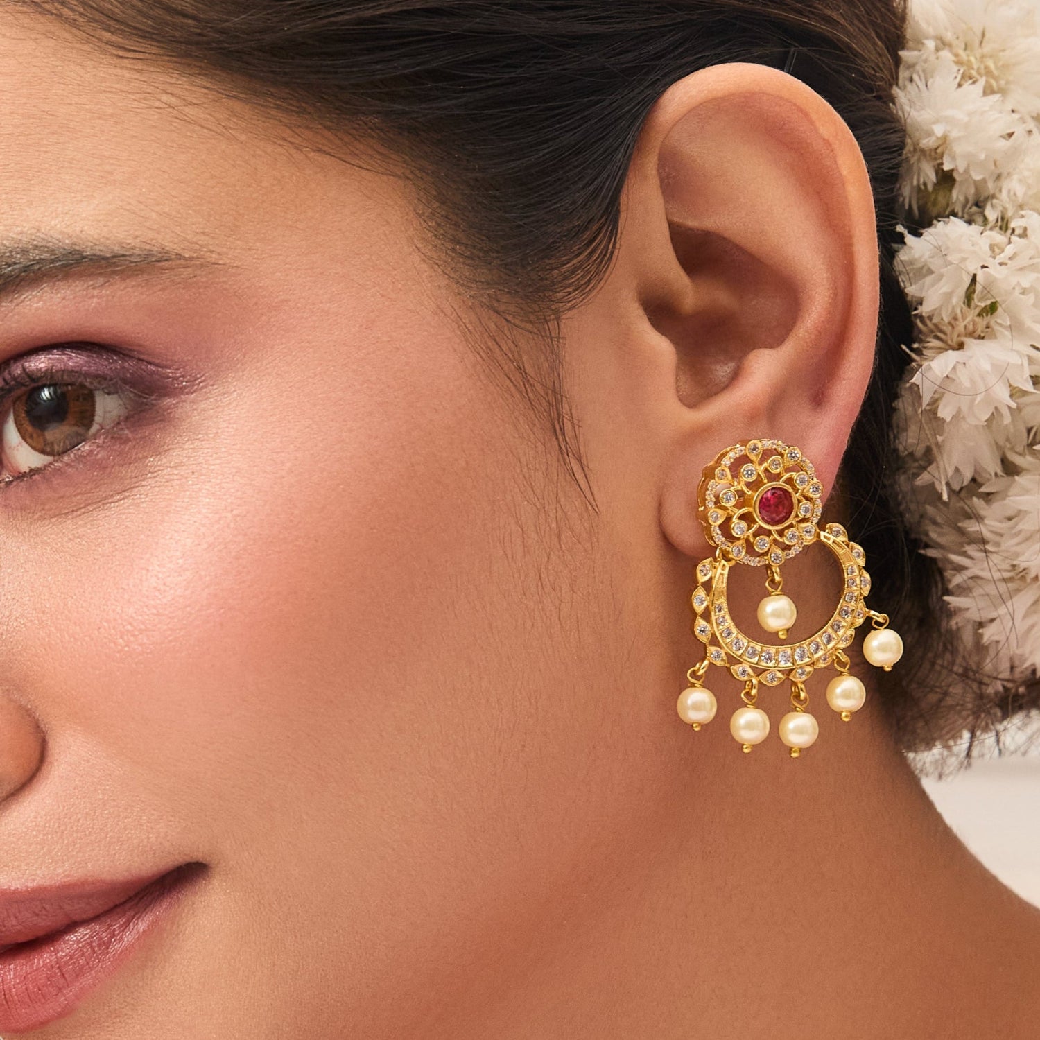 Vaishnavi Nakshatra CZ Chandbali Earrings - Sparkling Cubic Zirconia Indian Bridal Jewelry for Weddings, Parties & Festive Occasions