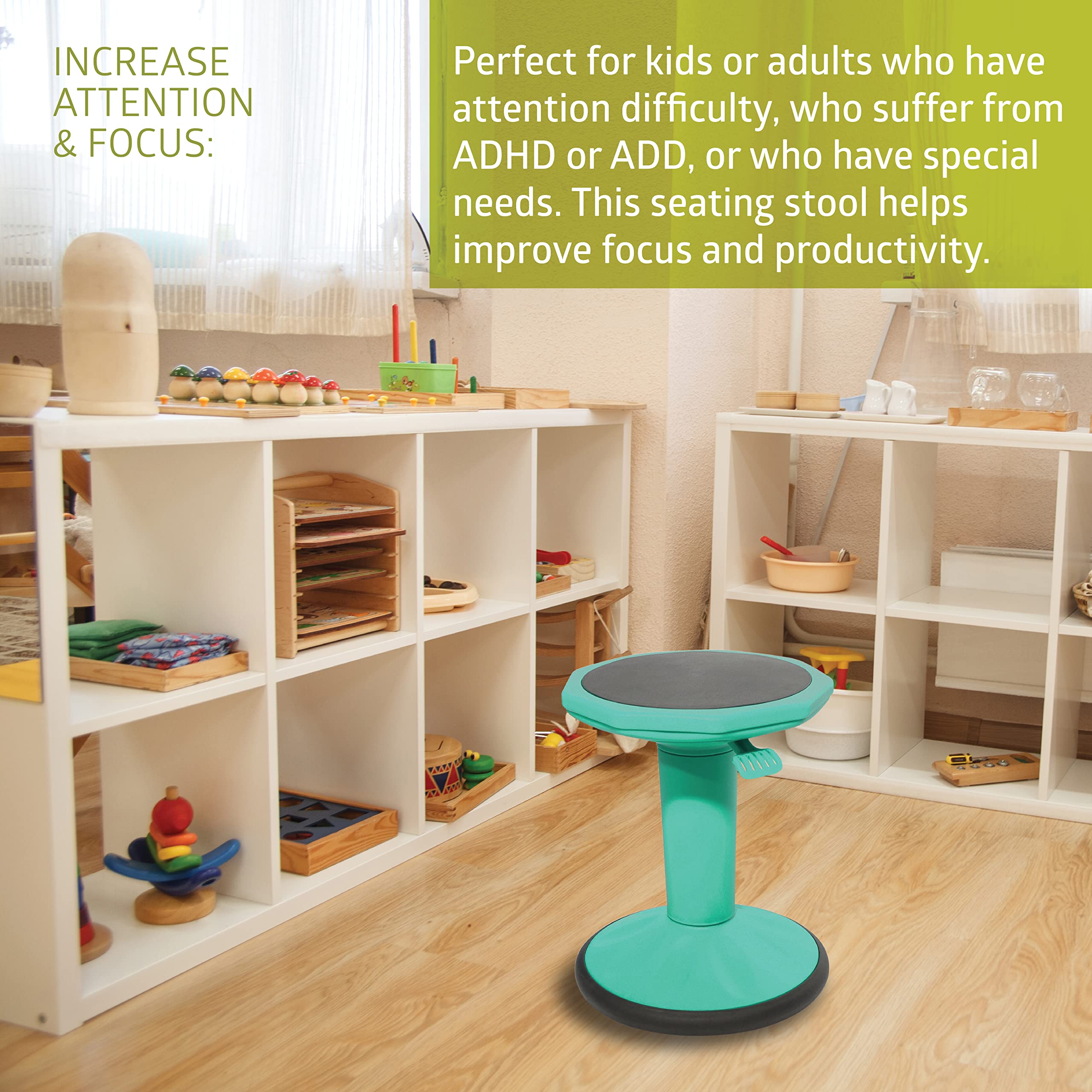 Pearington SitFree Height Adjustable Wobble Stool - Ergonomic Active Seating Chair for Kids & Adults - Perfect for School, Office & Home Use - Teal Blue Flexible Stool for Better Posture & Focus