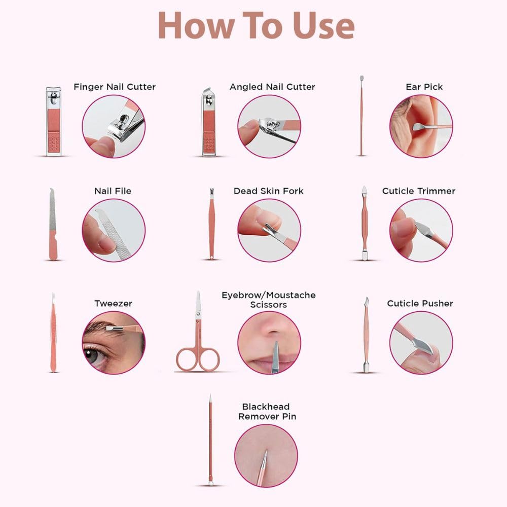 10-Piece Professional Manicure Kit for Women & Men - Nail Clippers, Acne Needle, Blackhead Remover Tools | Rose Gold Travel Grooming Set | Perfect Gift for Her & Him | Home, Travel & Salon Use