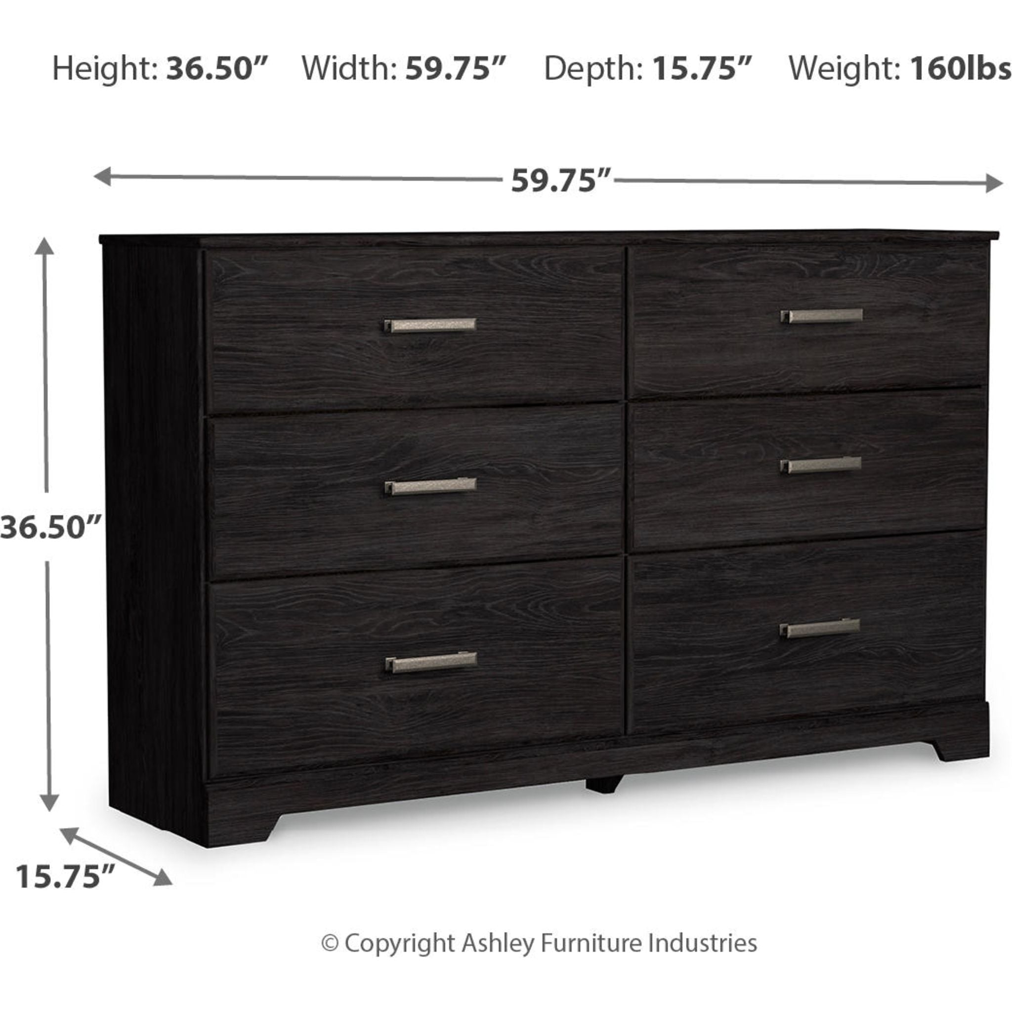 Belachime 6-Drawer Dresser - Black Wooden Chest of Drawers for Bedroom & Closet Storage Organization