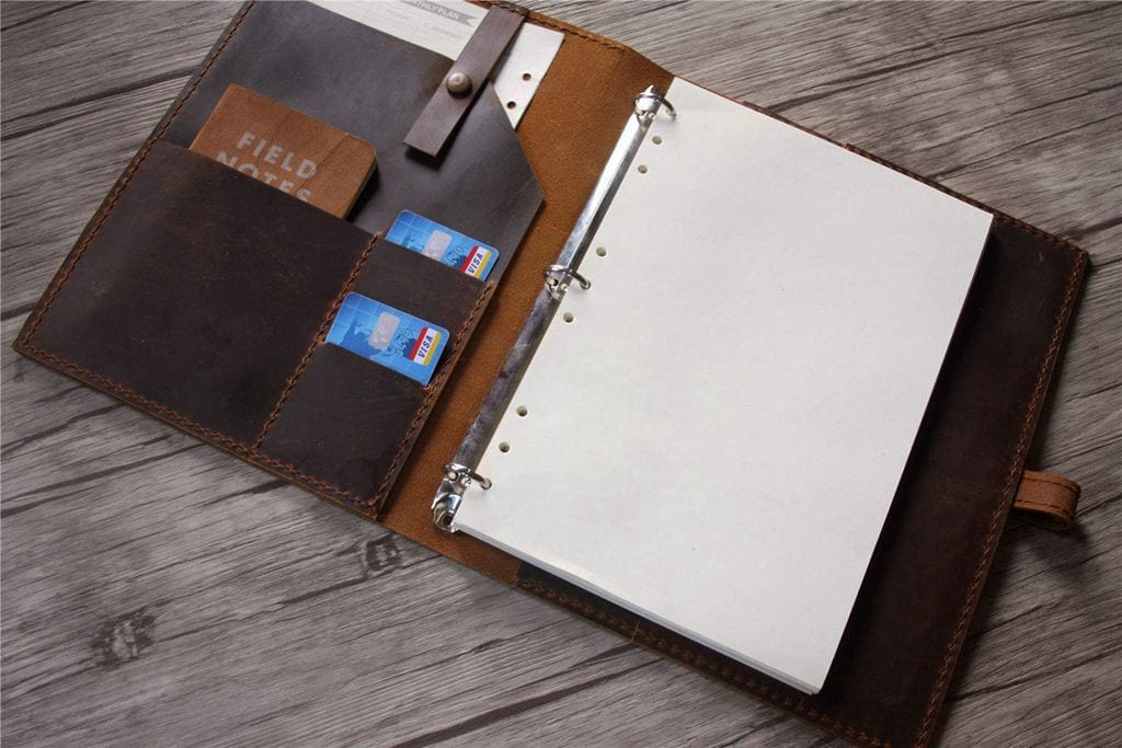 Personalized Brown Leather Binder Folder for Men & Women - Professional Organizer for Office, School & Business Documents