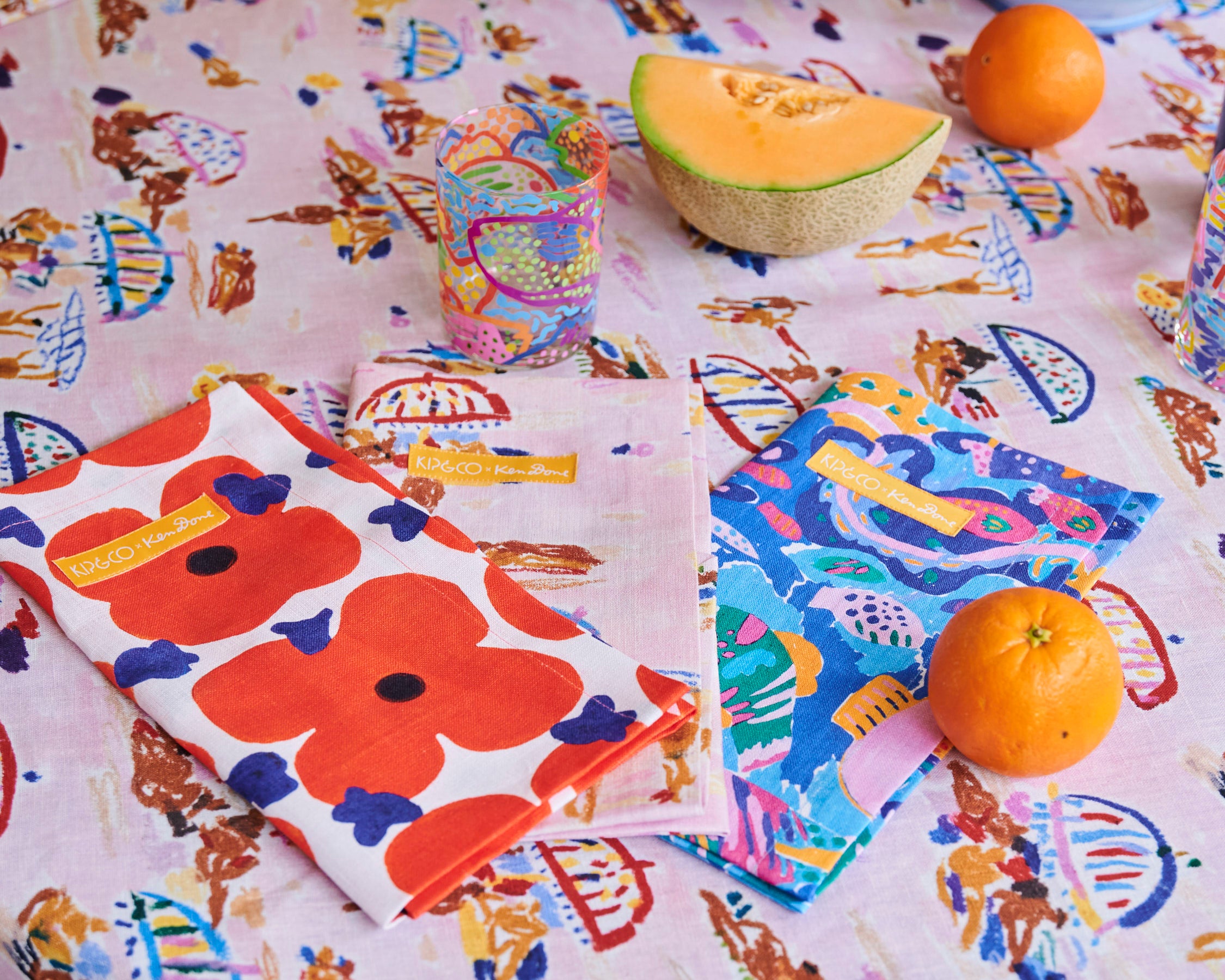 Kip&Co x Ken Done Beach Days Linen Tablecloth - Stylish & Durable for Outdoor Dining, Picnics, and Summer Entertaining