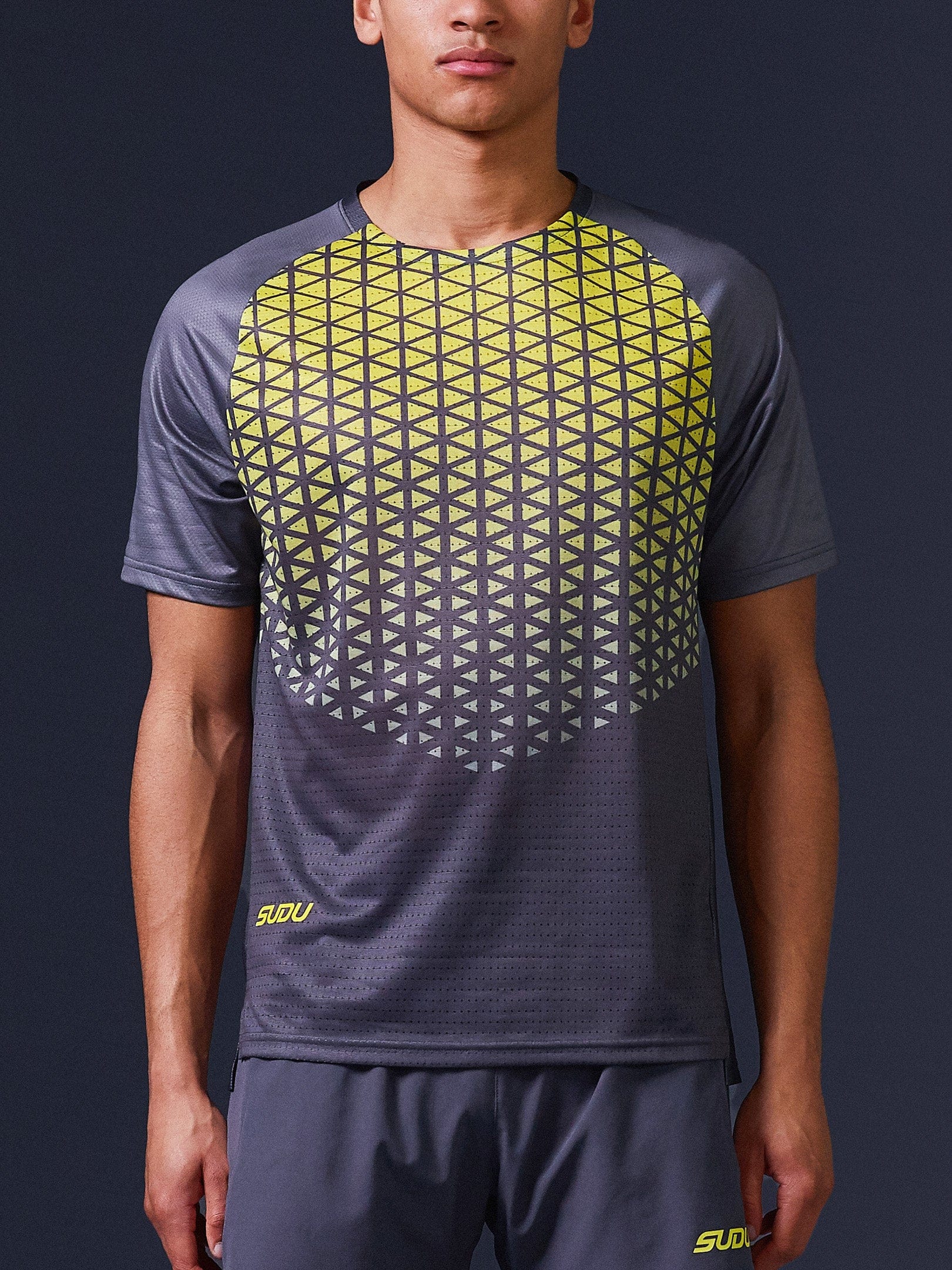 SRT SS 01 Men's Short Sleeve T-Shirt - Breathable Cotton Casual Tee in Grey/Yellow for Summer Wear, Gym & Outdoor Activities
