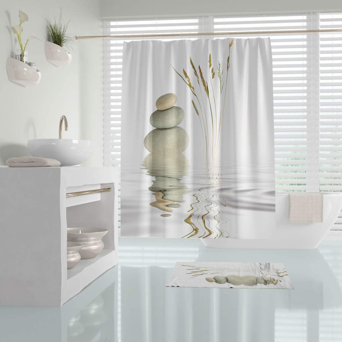Premium Stone Pattern Shower Curtain - Heavy Duty Waterproof Fabric with 12 Rustproof Grommets & Hooks, 72x72 Inches - Perfect for Bathroom Decor, Spa Retreat & Modern Home Styling