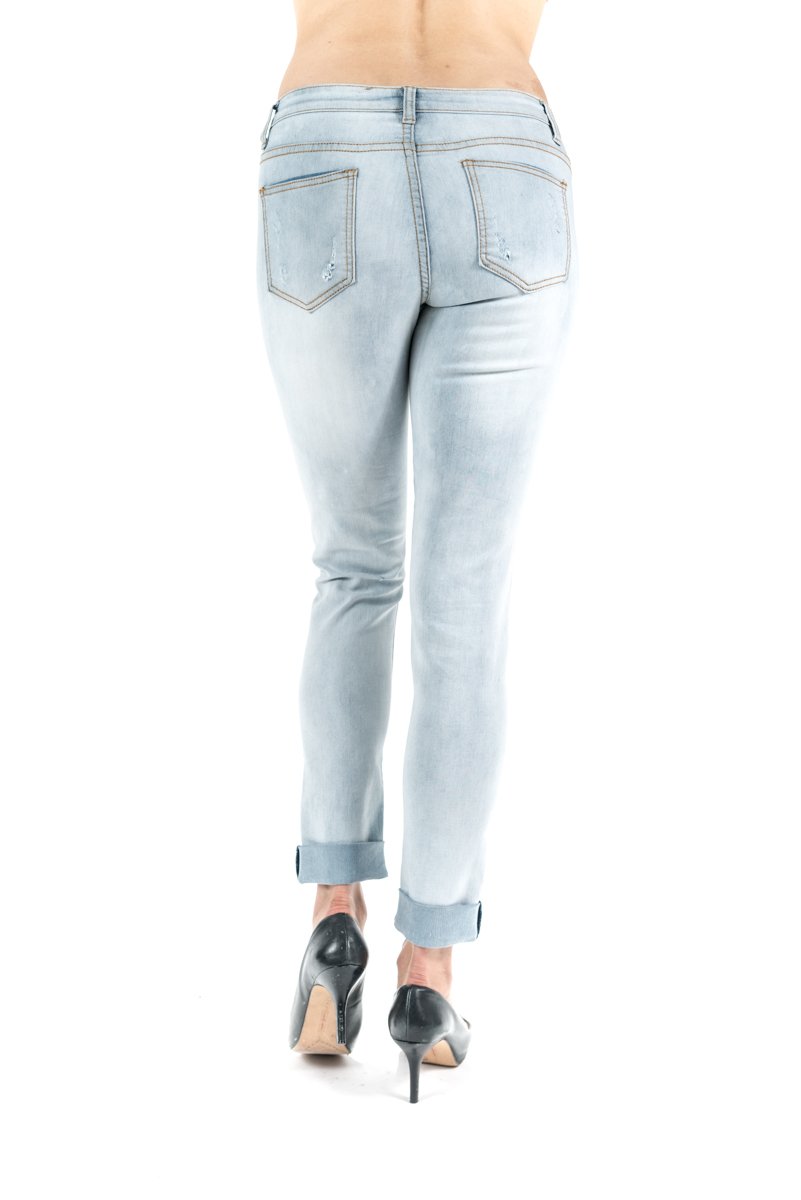Exocet Women's Distressed Light Wash Skinny Boyfriend Jeans with Rips - Comfortable Stretch Denim for Casual Wear, Outfits & Street Style