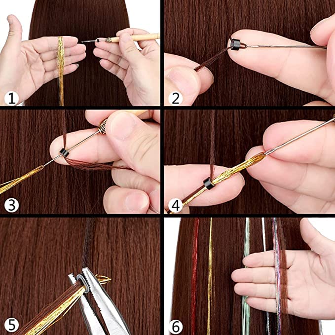 Flushia® 40 Inch Hair Tinsel Extensions - 2400 Strands in 2 Colors (Rani & Red) | Glitter Hair Highlights for Parties, Festivals & Special Occasions | Fairy Hair Glitter Extensions for Shiny, Sparkly Look