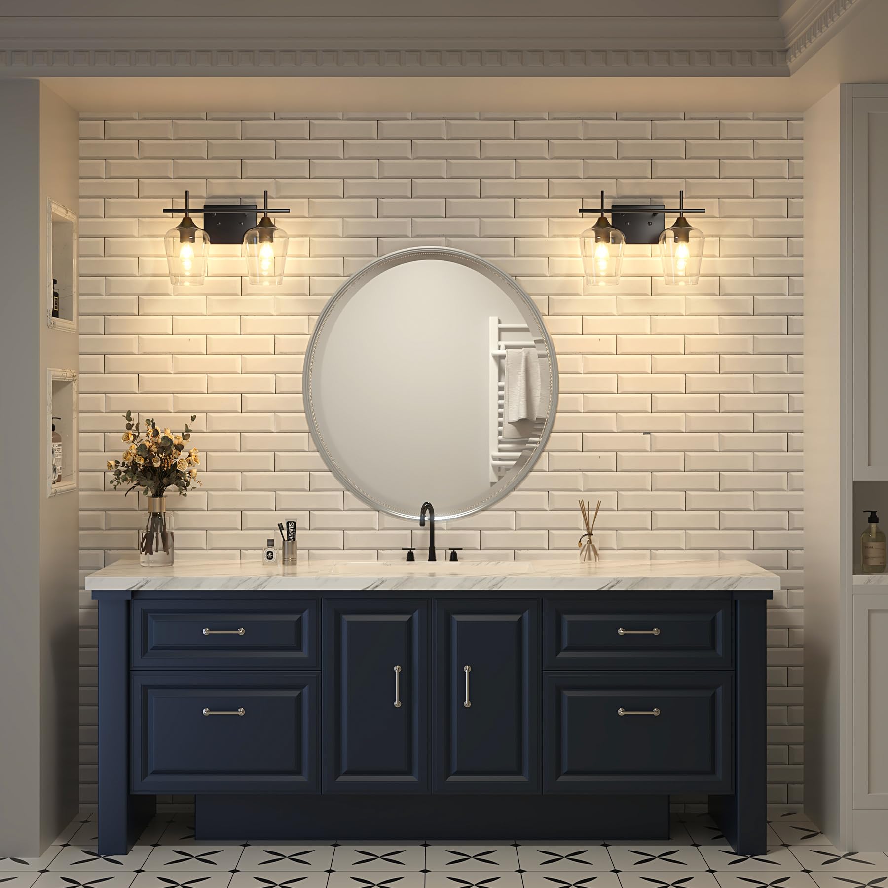 VONLUCE Modern Black Bathroom Vanity Light - 2 Light Fixture with Clear Glass for Mirror Lighting | Wall Sconce for Bathroom, Bedroom & Hallway | Perfect for Makeup Vanity, Dressing Room & Spa-Style Decor