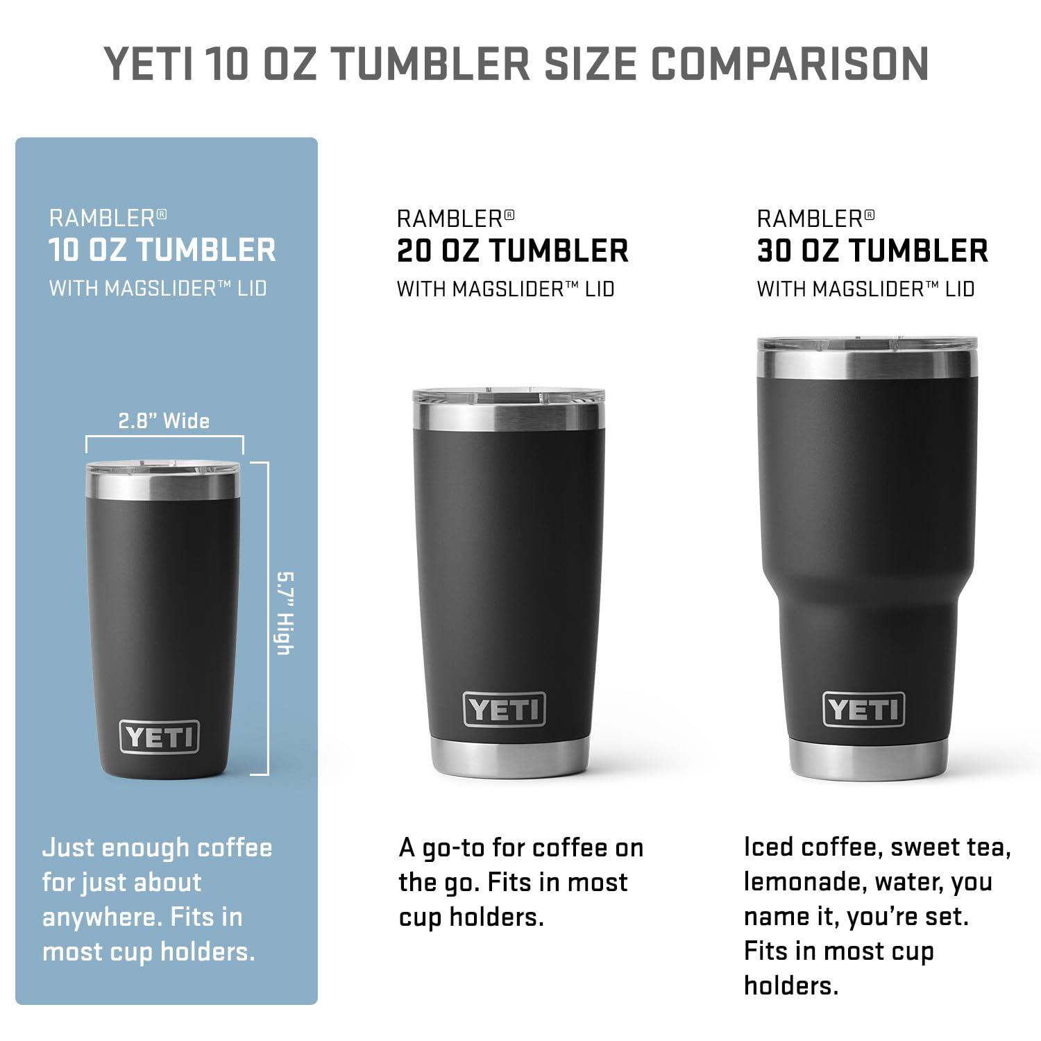 YETI Rambler 10 oz Stainless Steel Vacuum Insulated Tumbler with MagSlider Lid - Black - Keeps Drinks Hot/Cold for Hours - Perfect for Coffee, Hiking, Camping & Office Use