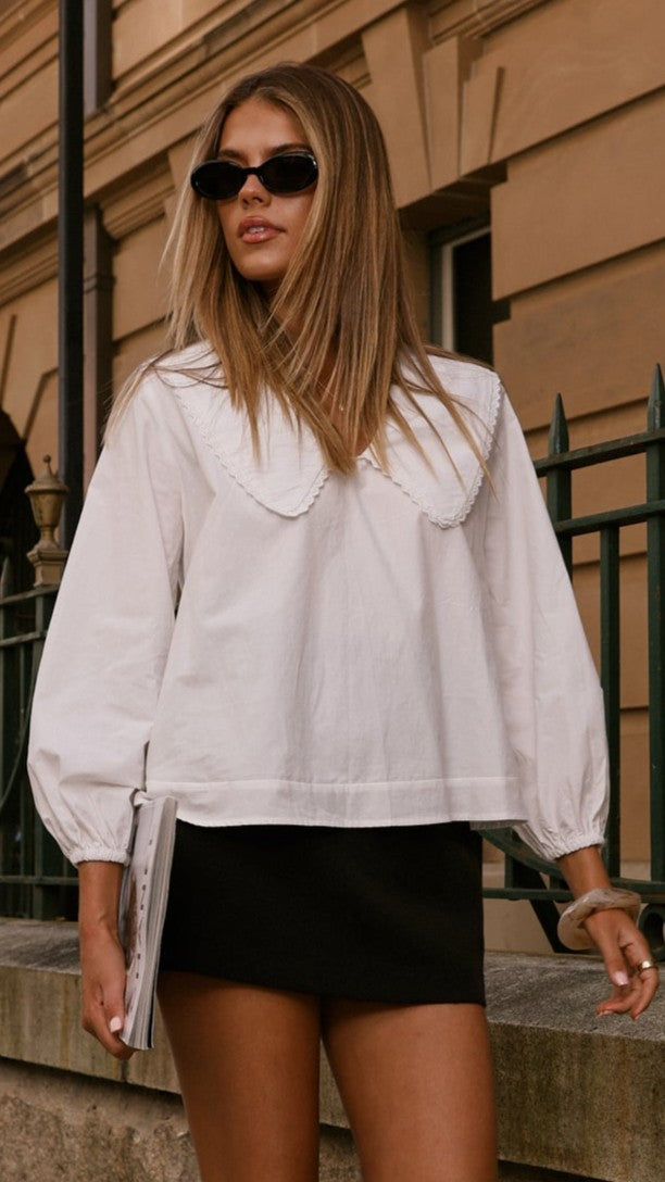 Blaire Collared Top for Women - Classic White Blouse for Office, Casual & Everyday Wear | Trendy Button-Up Shirt
