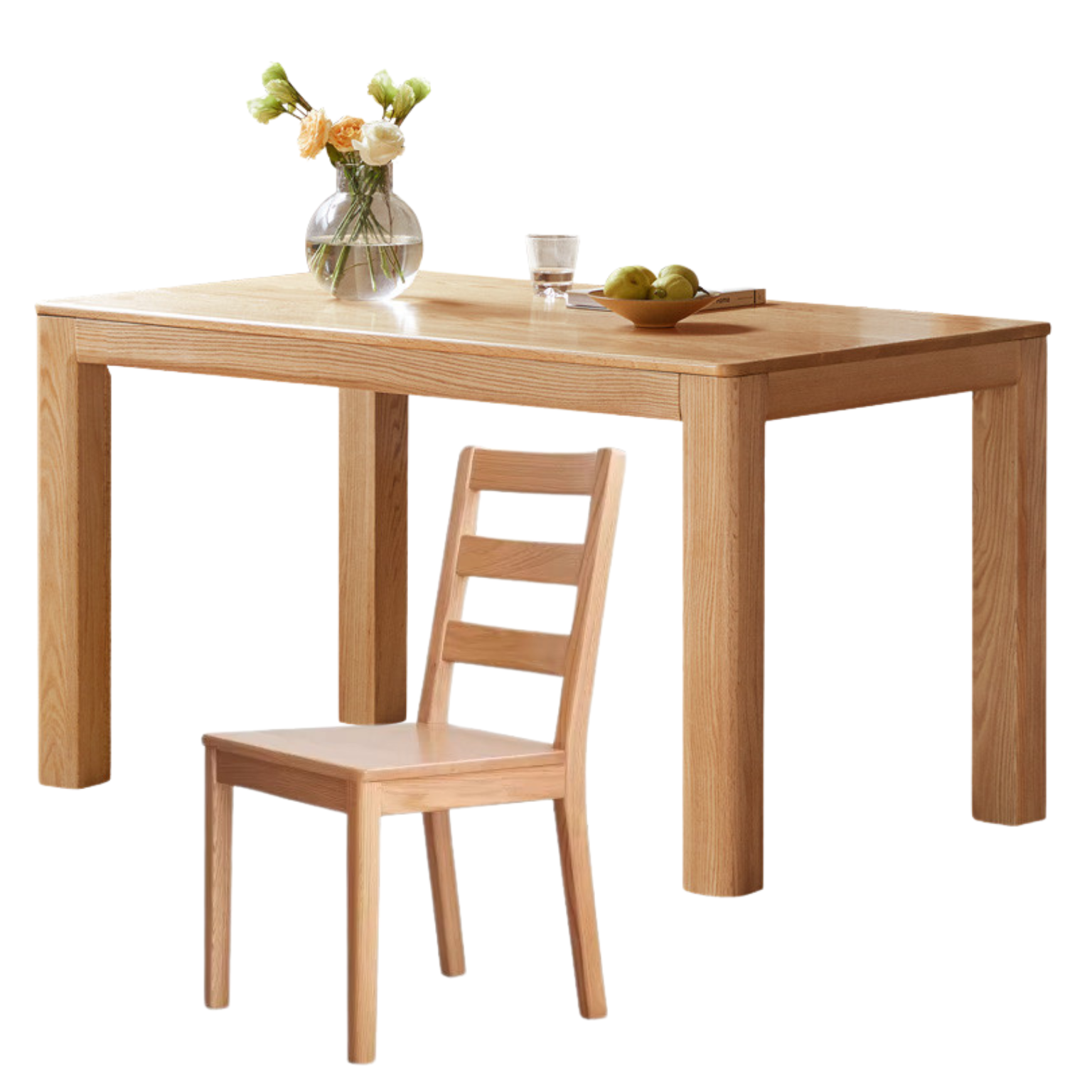 Solid Oak Wood Dining Table - Simple Modern Design for Kitchen, Dining Room & Small Spaces