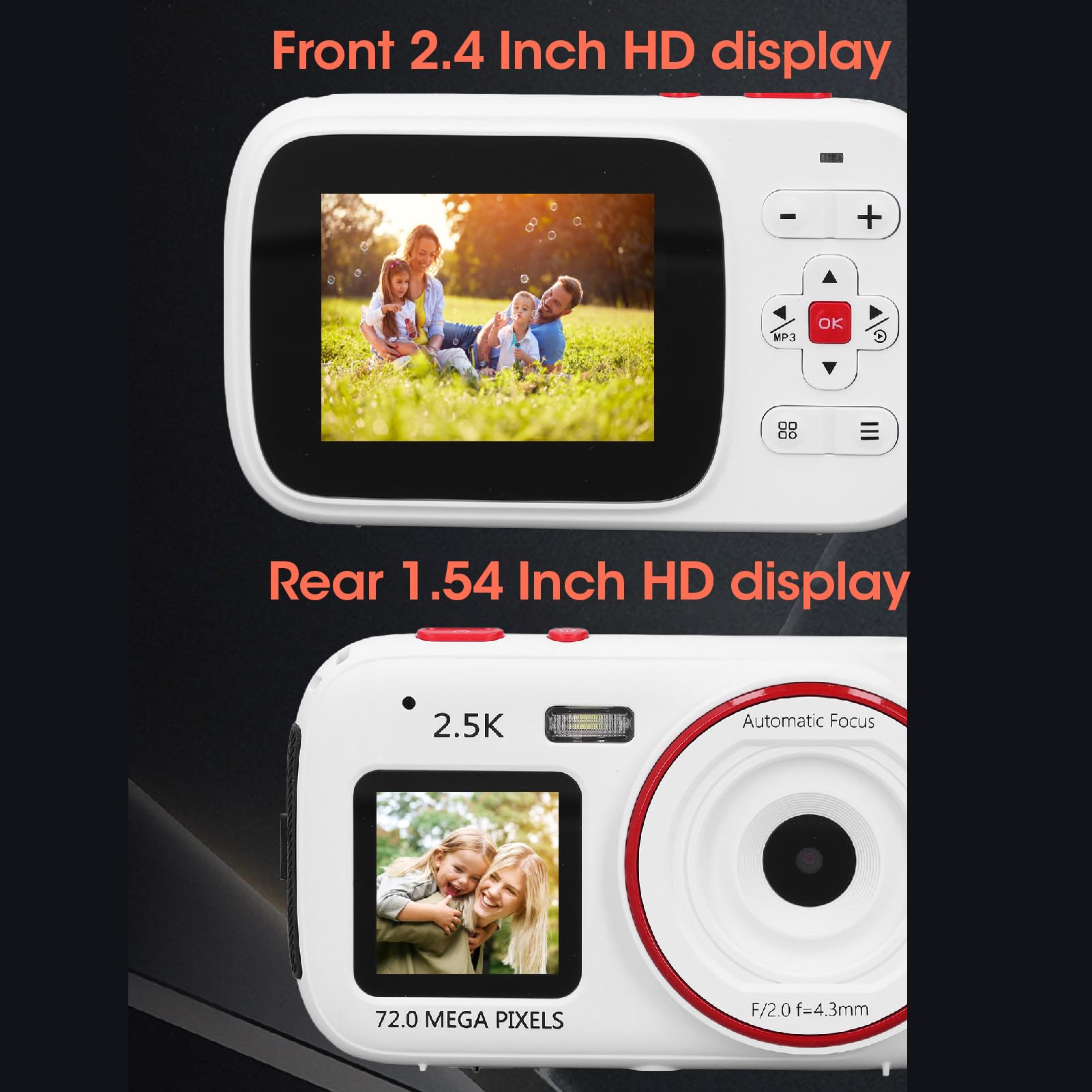 72MP Digital Camera with 16X Zoom & Dual Screen - Compact Vlogging Camera for Beginners, Autofocus Point and Shoot Travel Camera for Photography & Selfies (White) - Perfect for Travel Vlogging, YouTube Content Creation & Everyday Photography