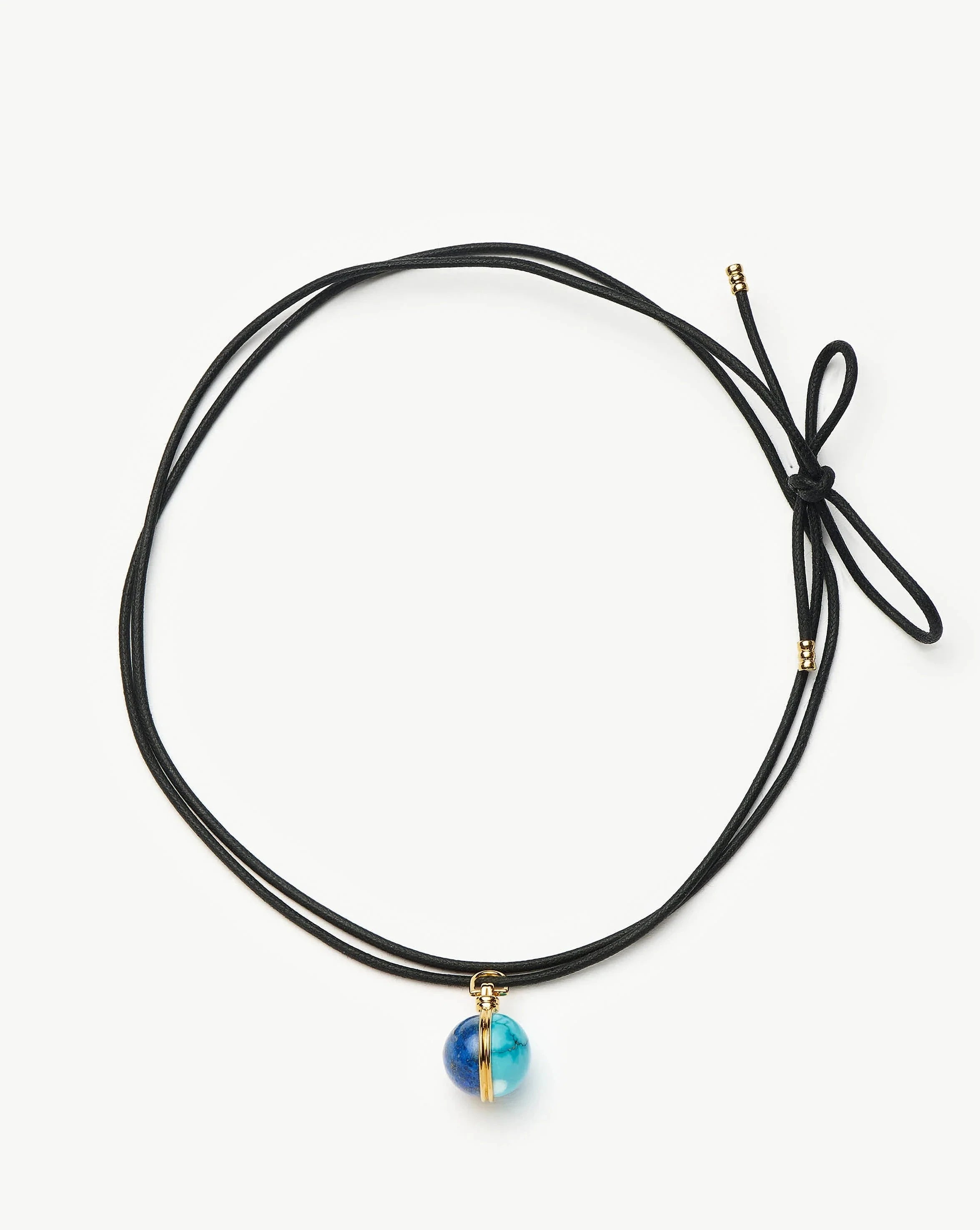 Sphere Gemstone Cord Pendant Necklace - 18k Gold Plated Lapis & Turquoise Beaded Jewelry for Women | Boho Chic Necklace for Casual Wear, Layering & Gift Giving