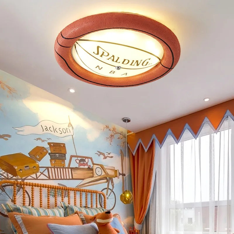 Spalding NBA Basketball Ceiling Light for Kids Room - LED Night Light for Boys Bedroom, Nursery Decor, Sports Fan Gift
