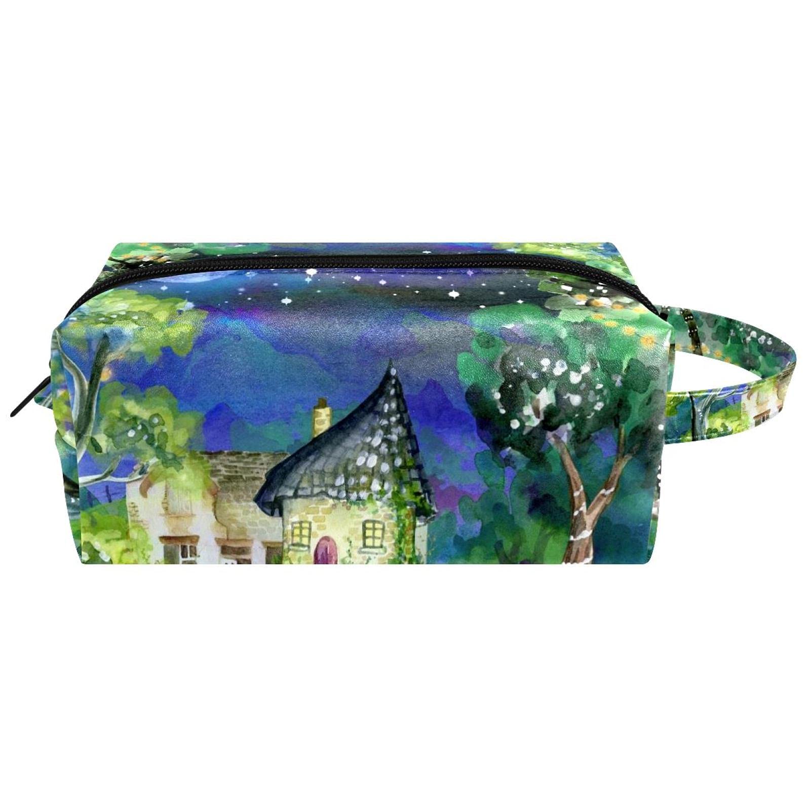 Fairy Tale Watercolor Makeup Bag for Women - Small Travel Cosmetic Organizer with Handle, Waterproof Portable Makeup Pouch for Girls | Perfect for Travel, Gym & Daily Use