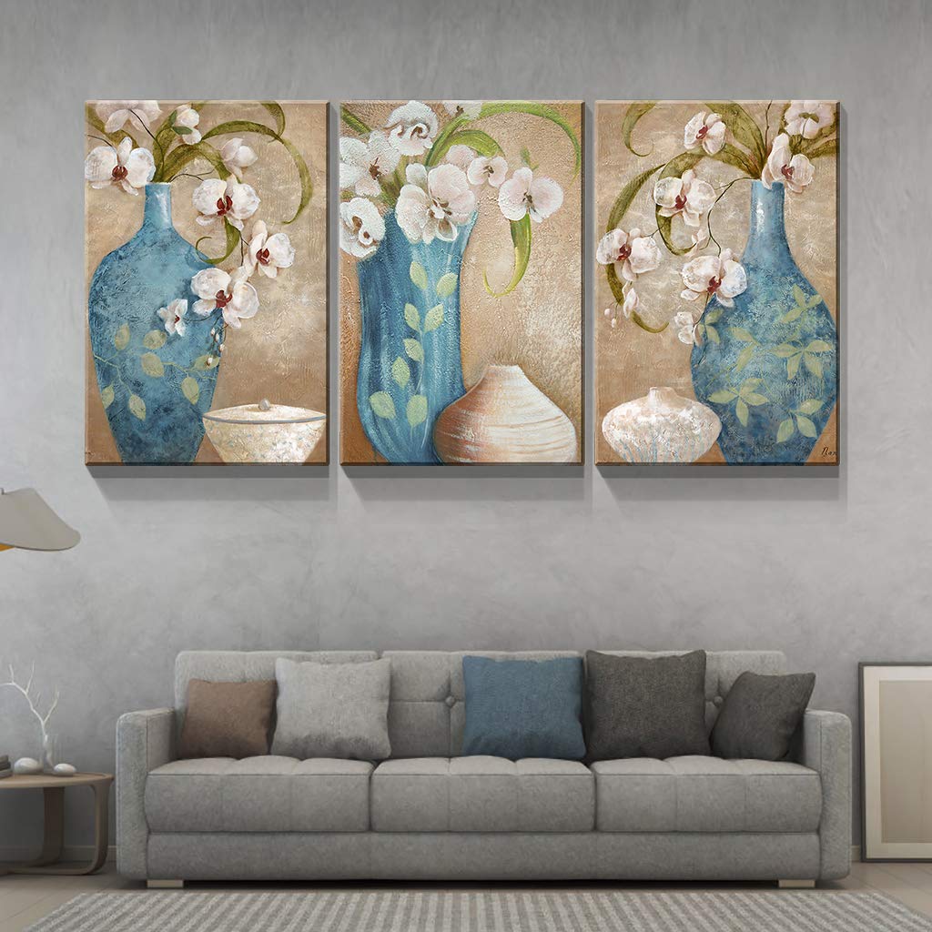 Denozer 3-Panel Canvas Wall Art - Floral Bottle Painting for Home Decor, 24