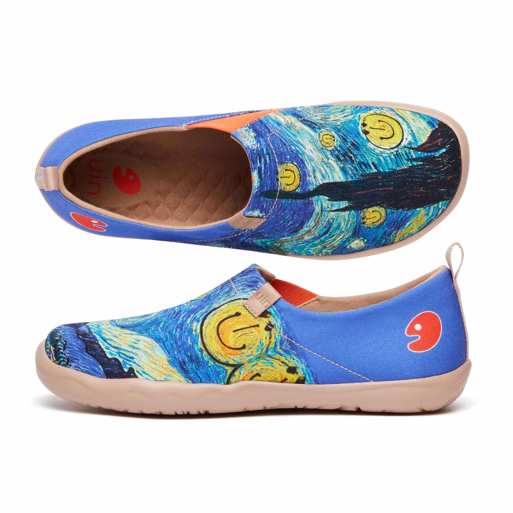 UIN Men's Slip-On Canvas Sneakers - Lightweight Comfortable Walking Shoes for Casual Wear & Travel | Breathable Loafers with Artistic Paint Design | Perfect for Daily Commute, Weekend Outings & Vacation Trips