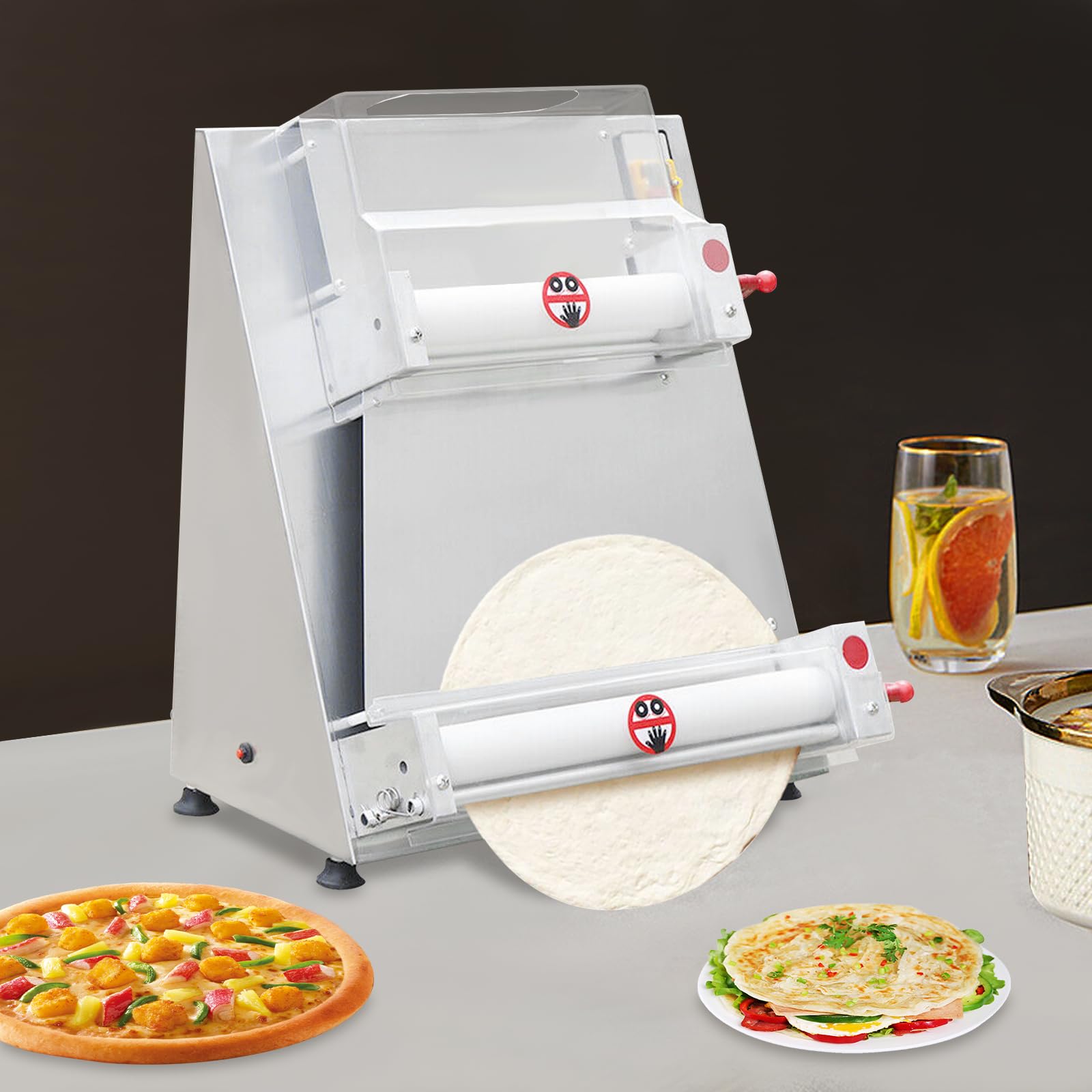 370W Electric Pizza Dough Roller Sheeter Machine - 3-15 Inch Commercial Dough Press for Homemade Pizza, Pasta & Pastry | Heavy Duty Automatic Dough Maker for Restaurants, Bakeries & Home Kitchens
