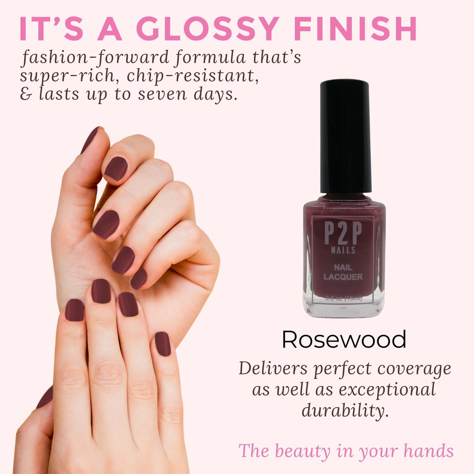 Long-Lasting Pink Nail Polish - Quick Dry Non-Chip Gel Nail Lacquer - Salon Quality Rosewood Nail Polish for All Seasons - Perfect for Manicures, Pedicures & Special Occasions