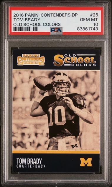Tom Brady 2016 Panini Contenders Draft Picks Old School Colors #25 PSA 10 Graded Football Card - Perfect for Collectors, Investors, and Sports Memorabilia Displays