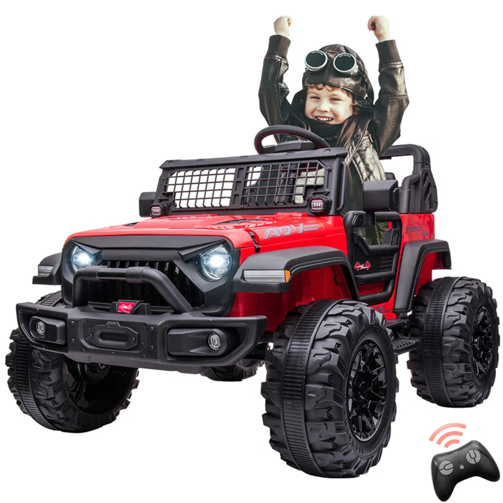 GARVEE 24V Electric Ride On Truck for Kids - 2 Seater Remote Control Car with LED Lights, Music & Horn, Large Storage Space & Cup Holder - Toddler Toy Vehicle for Ages 3-8 (Red) | Perfect for Outdoor Play, Birthday Gifts & Family Fun Activities