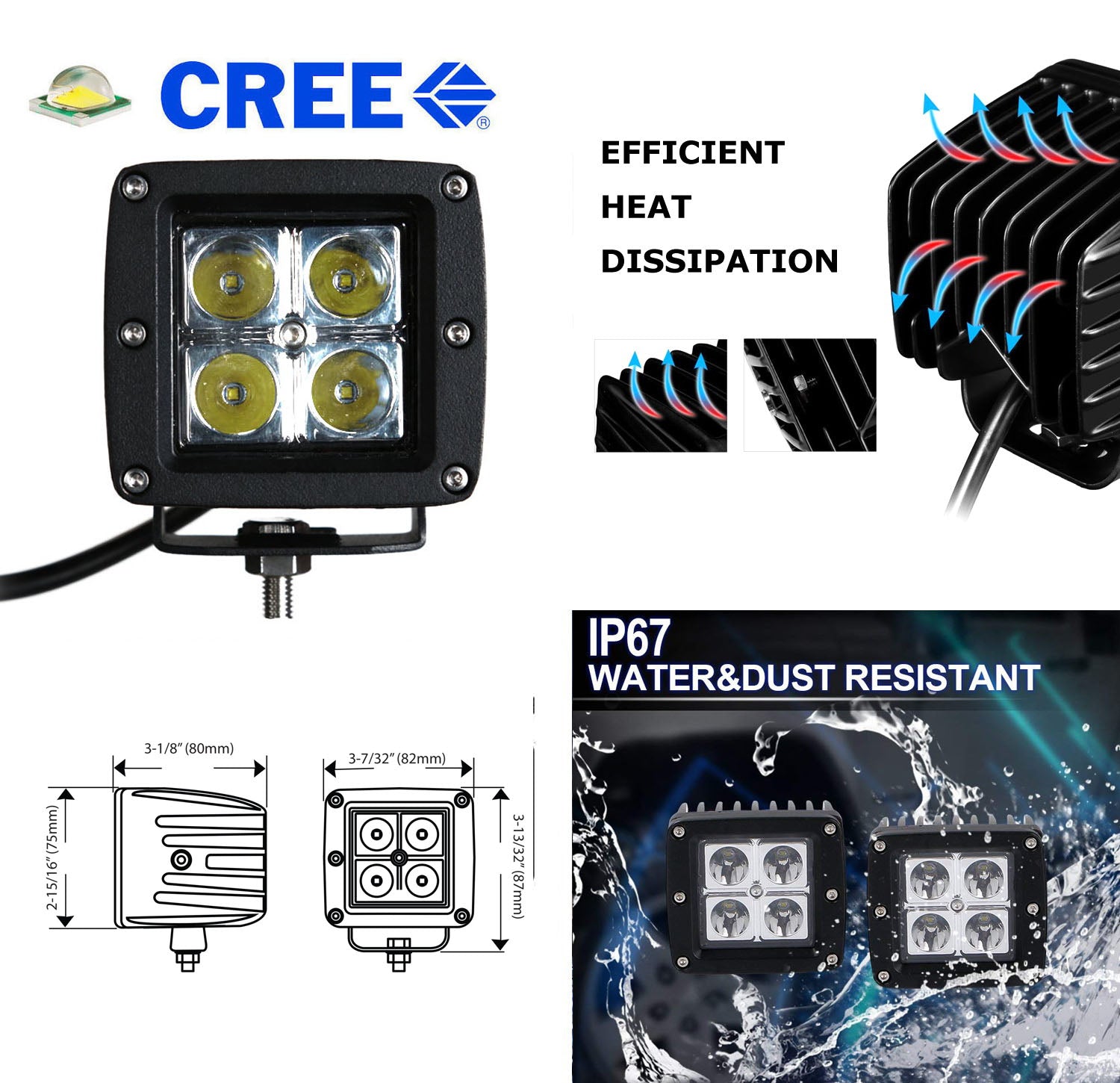 40W LED Ditch Light Kit with Hood Edge Mount Bracket & Relay for Toyota 4Runner (1990-1995) - Off-Road Adventure, Night Driving, Camping Lighting