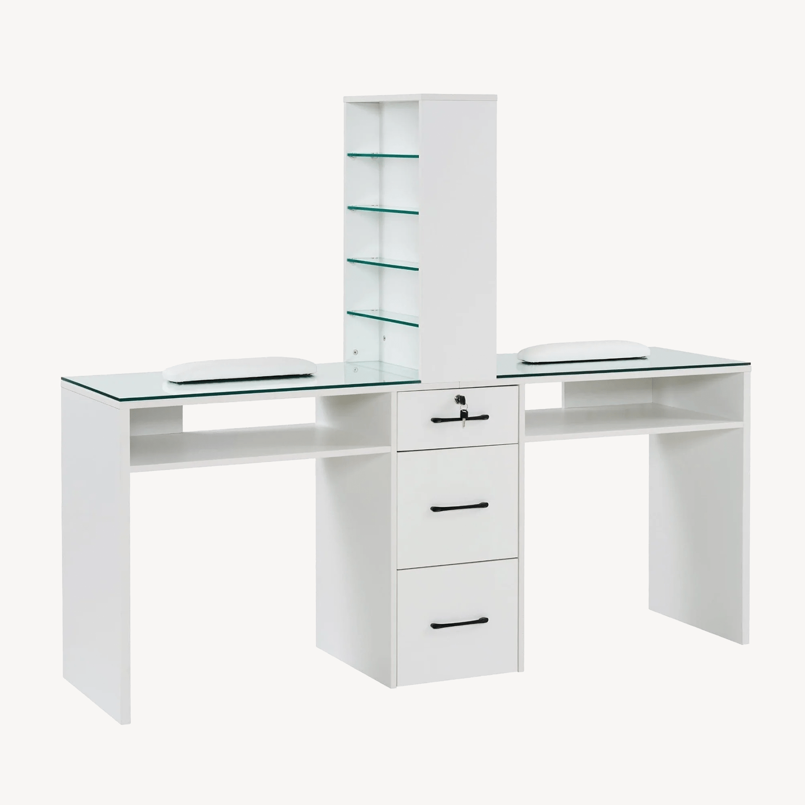 Dual Elegance Manicure Station - Professional Nail Art Table with LED Lights & Storage Drawers | Perfect for Home Salons & Nail Technicians