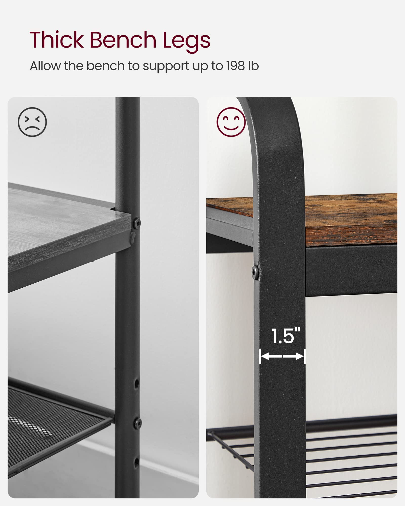 VASAGLE 4-in-1 Hall Tree with Shoe Bench, Coat Rack & 9 Removable Hooks - Rustic Brown & Black Entryway Organizer for Shoes, Coats & Bags - Perfect for Small Spaces, Apartments & Mudrooms (33.1 x 13.3 x 72.1 Inches) UHSR400B01