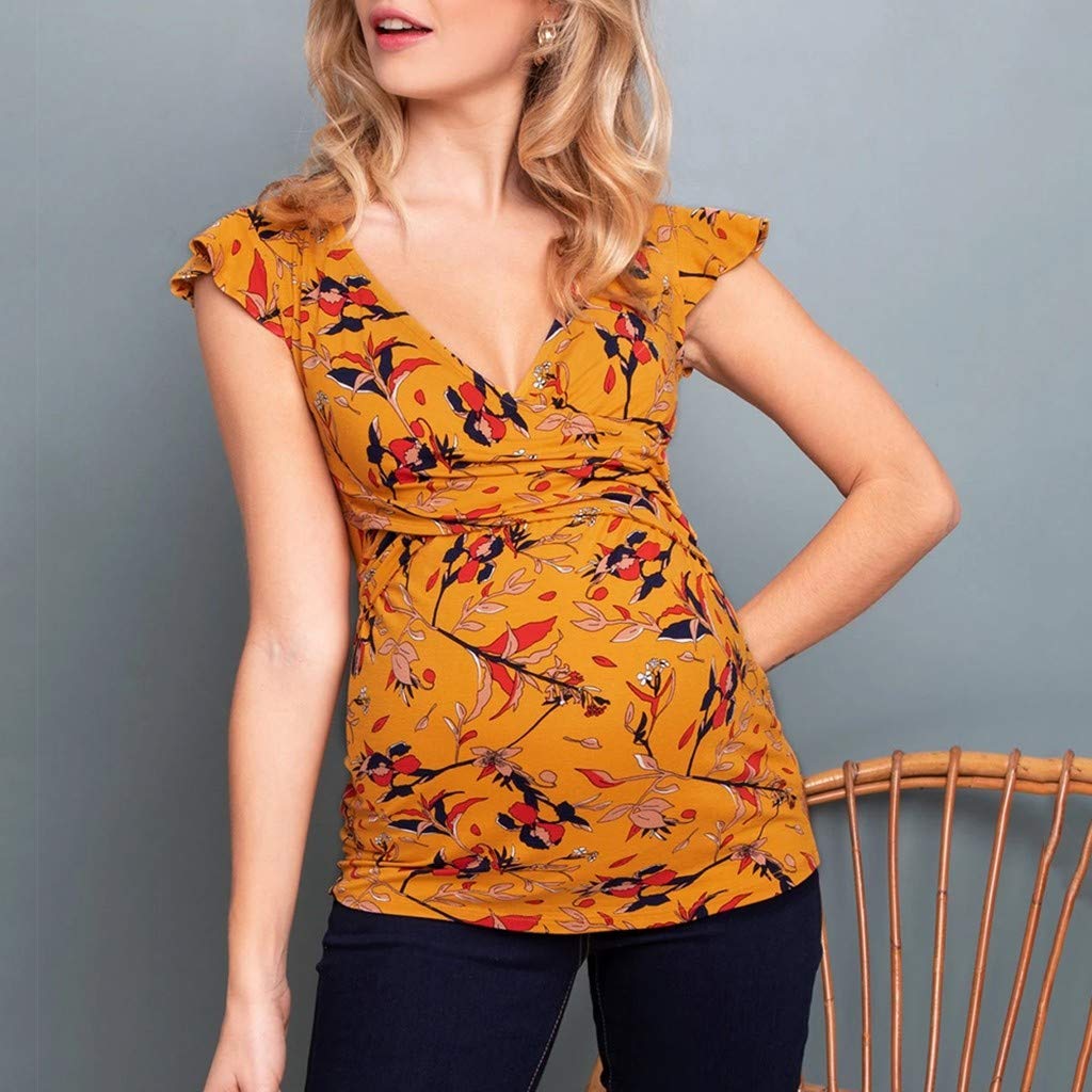 Trendy Maternity Nursing Top - V-Neck Short Sleeve Striped Blouse for Pregnant Women | Comfortable & Stylish Breastfeeding Shirt for Work, Dates & Everyday Wear