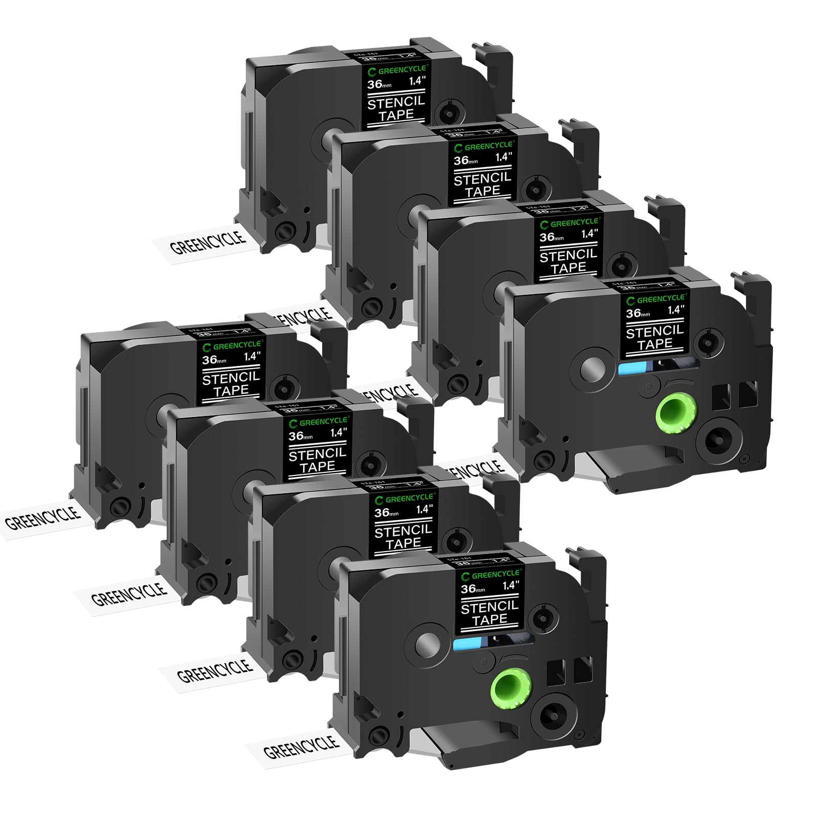 GREENCYCLE 8-Pack Compatible Stencil Label Tape for Brother PT-3600, PT-530, PT-550, PT-9200DX, PT-9200PC, PT-9600, PT-9700PC - 1.5