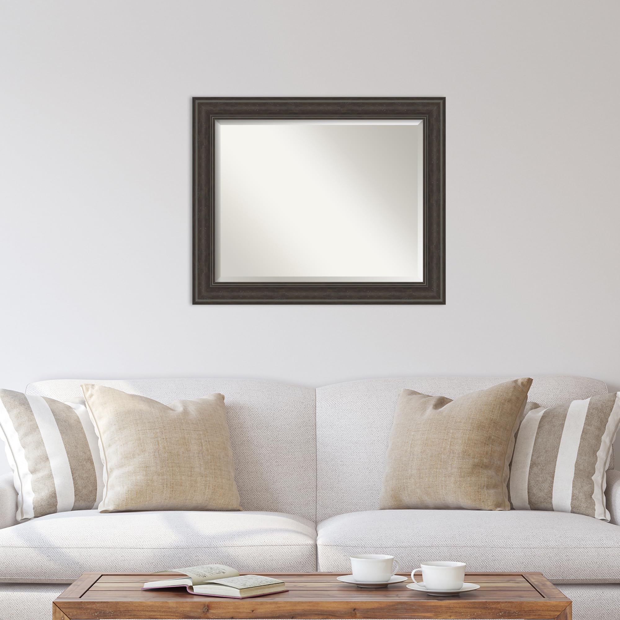 Amanti Art 28x34 Inch Brown Wall Mirror with Beveled Edge - Traditional Shipwreck Greywash Rectangle Bathroom & Living Room Decor - Hangs Horizontally or Vertically - Perfect for Bathroom Vanity, Entryway, Bedroom & Wall Decor