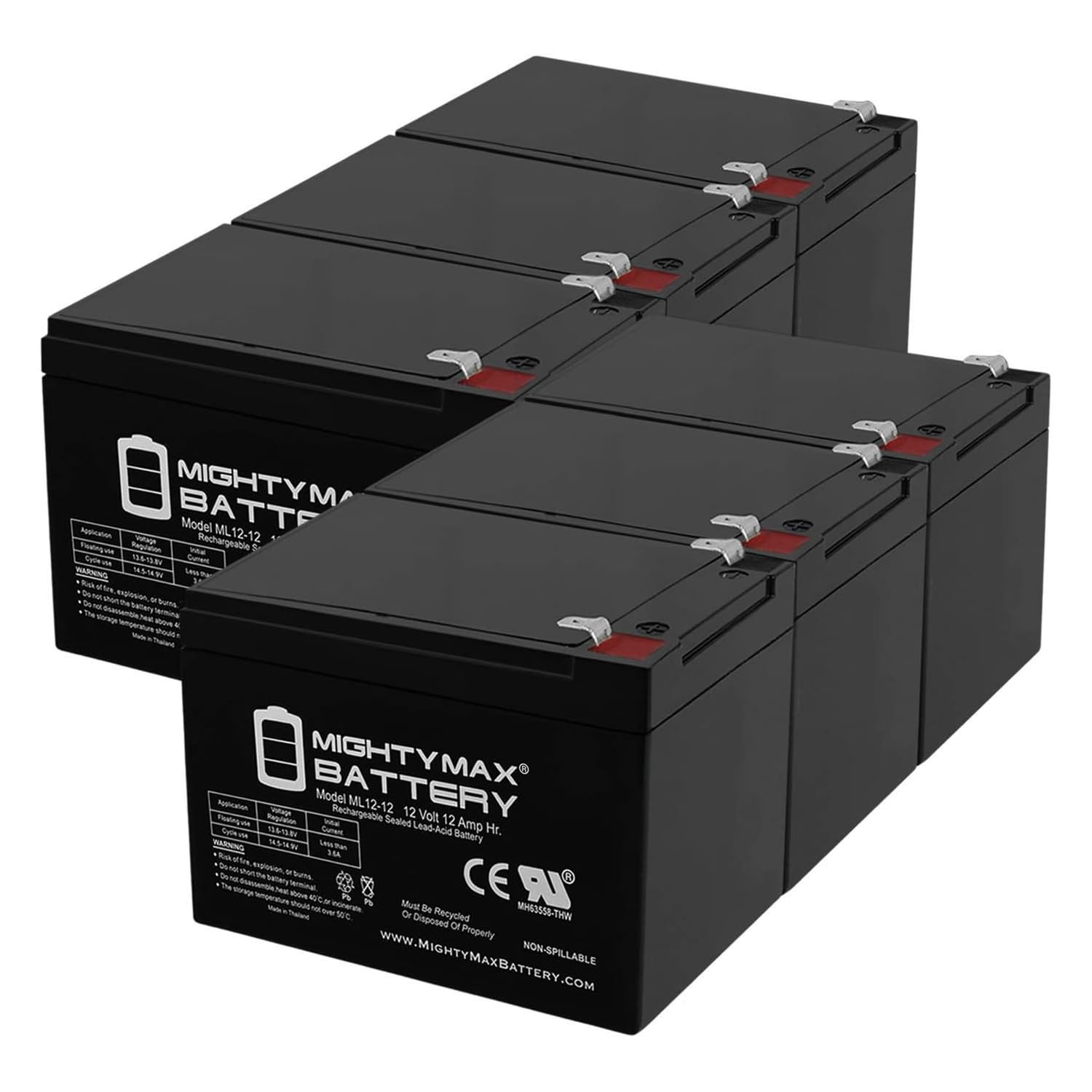 Mighty Max 12V 12AH F2 Replacement Battery for GoPet Pet Pro Q Electric Scooter - 6 Pack - Long Lasting Power for Commuting, Delivery & Outdoor Adventures